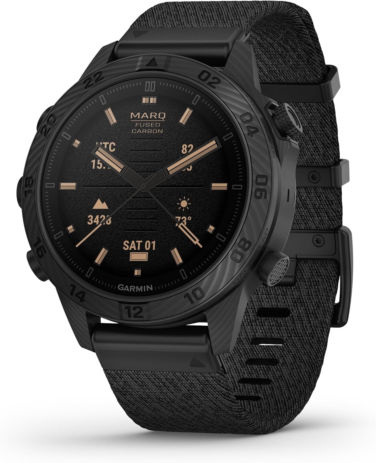 Garmin MARQ Commander (Gen 2) Carbon Edition Smartwatch, Fused Carbon Fiber Case, AMOLED Display, Sapphire Lens, Tactical Features, Black Nylon Strap, 010-02722-10 (Renewed)