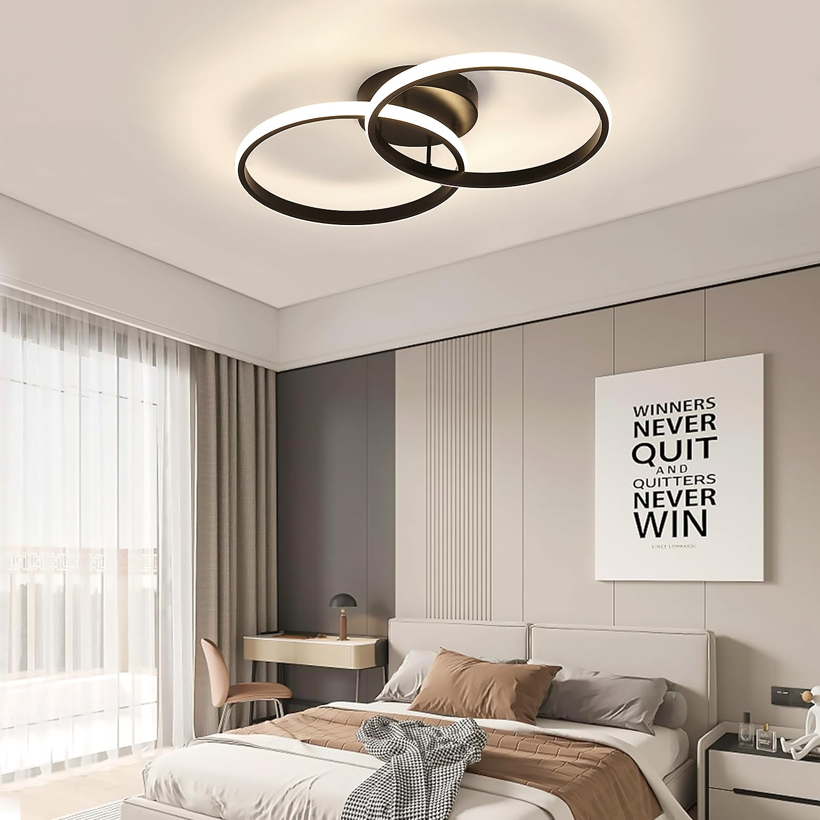 Toolight Plafoniera LED Soffitto, 42W 4725LM Lampadario LED Moderni Rotondo Acrilica, Plafoniera per Cucina Soggiorno Camera da Letto, Luce Bianco Naturale 4500K, Nero, 54CM