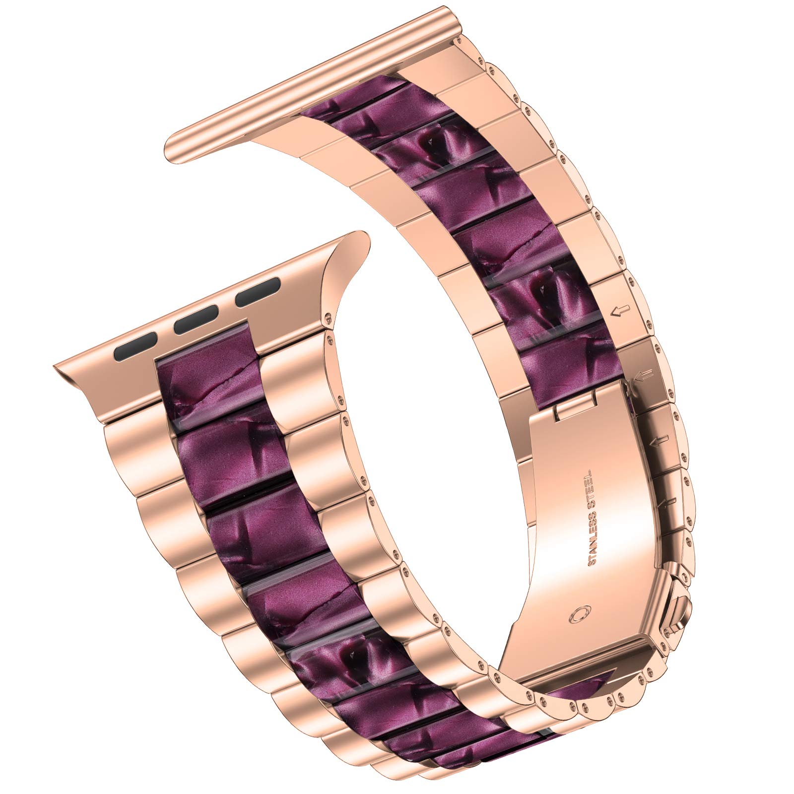 Wolait Compatible with Resin Apple Watch Ultra 2 Band 49mm 45mm 42mm 44mm, Upgraded Fashion Light Stainless Steel Strap Wristband for iWatch Ultra SE/Series 9/8/7/6/5/4/3,Rose Gold/Purple