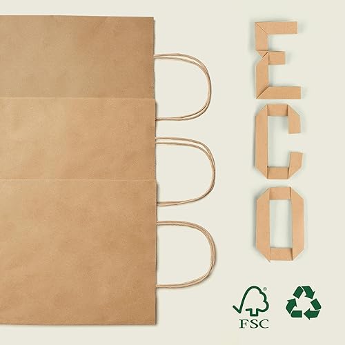 Miniatura 7 de MESHA Bolsas de papel kraft de 8 x 4.75 x 10.5 pulgadas, bolsas de regalo marrones con asas a granel, 50 bolsas de papel kraft para pequeñas