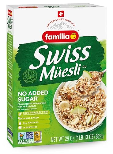 Vista 2 de Familia Cereal suizo Muesli, 0.00 oz de azúcar añadido, cereal lleno de energía con pasas, avellanas y almendras, caja de 29 onzas (paquete de 3)