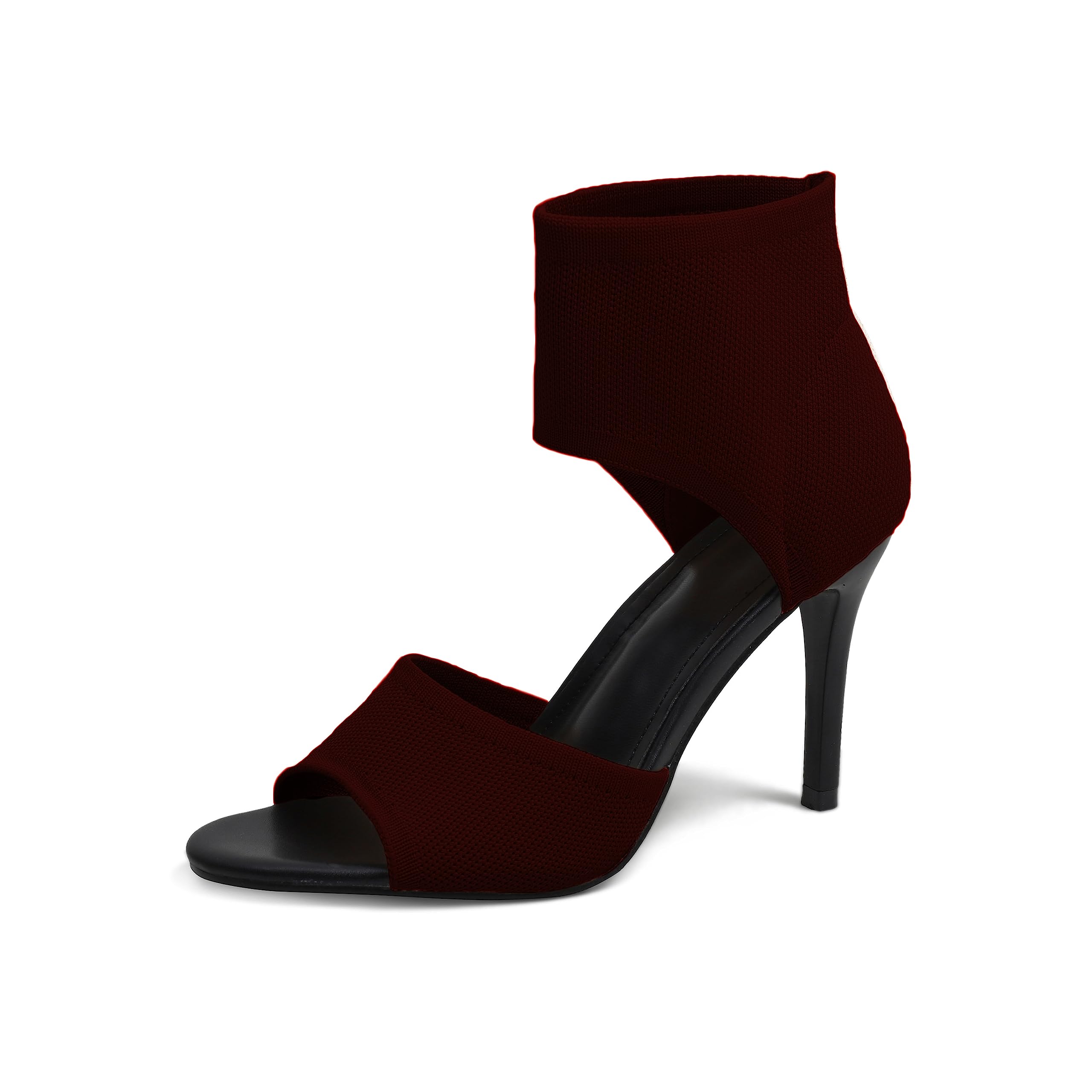 JishinGalJishinGal Women's Peep Toe Stiletto Heeled Sandals Stretchy Knit Open Toe High Heels for Dressy Wedding