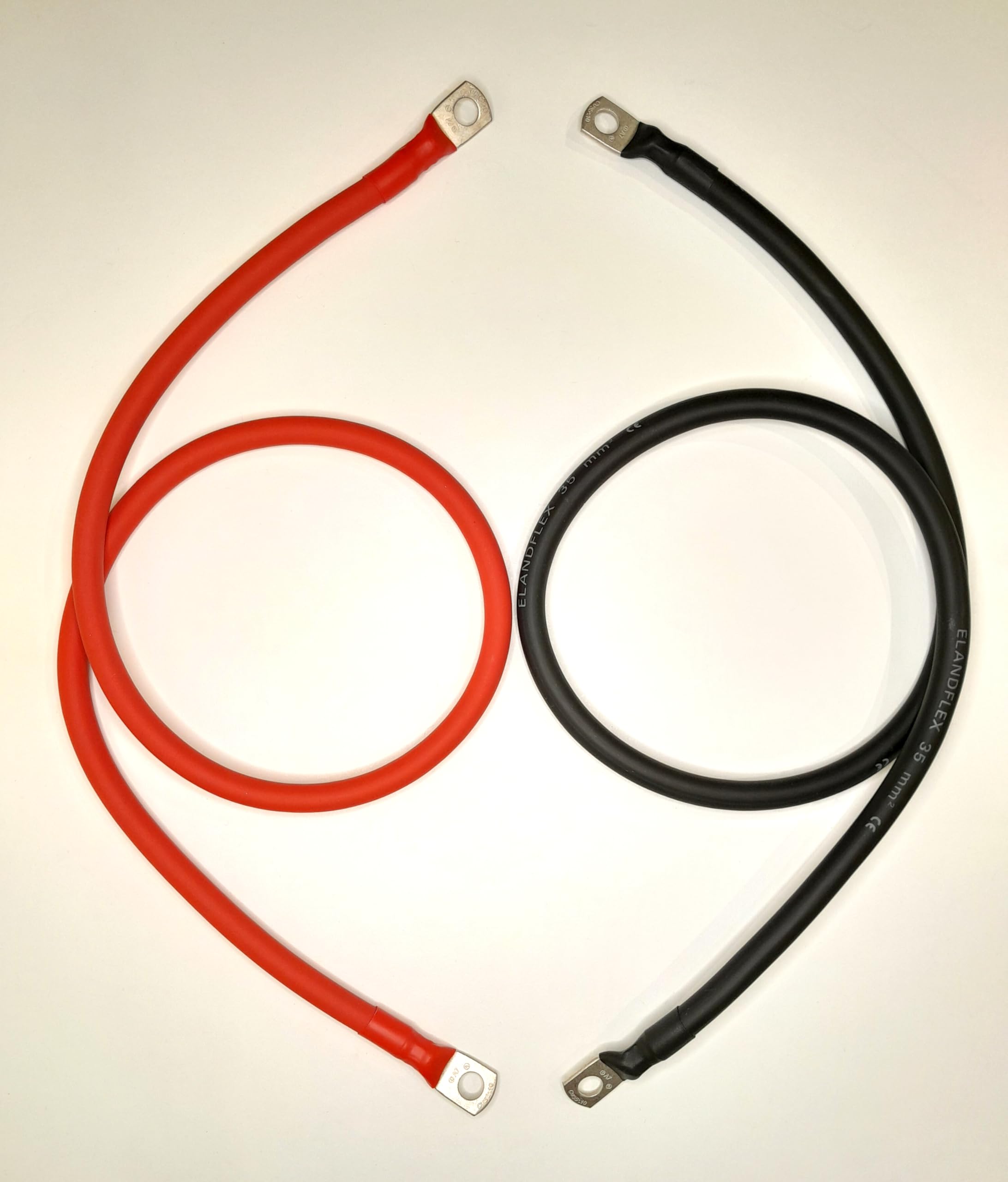 Set di cavi batteria da 1 m 2 pezzi - 16 mm² (5 AWG) - Sistemi 12V, 24V, 48V (fino a 100V) - Cavo in gomma resistente - Cavi batteria/inverter per veicoli, camper, stoccaggio di energia, generatore