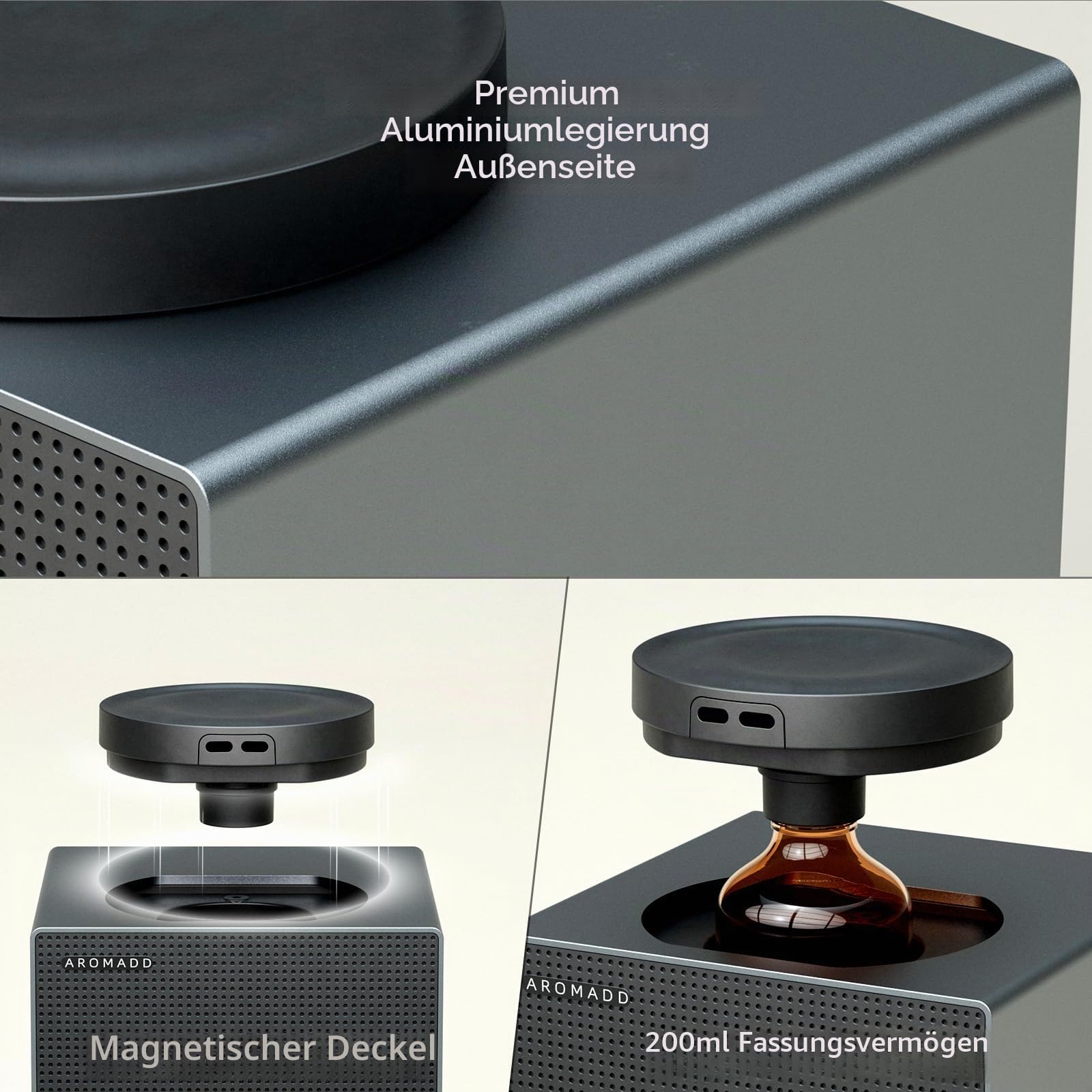 AROMADD Wasserloser Duftdiffusor für Zuhause, Kaltluft-Technologie | Einstellbare 8 Timer, 9 Duftstufen, Hotel Collection Diffusor für Zuhause & Büro, Schwarzes Titan