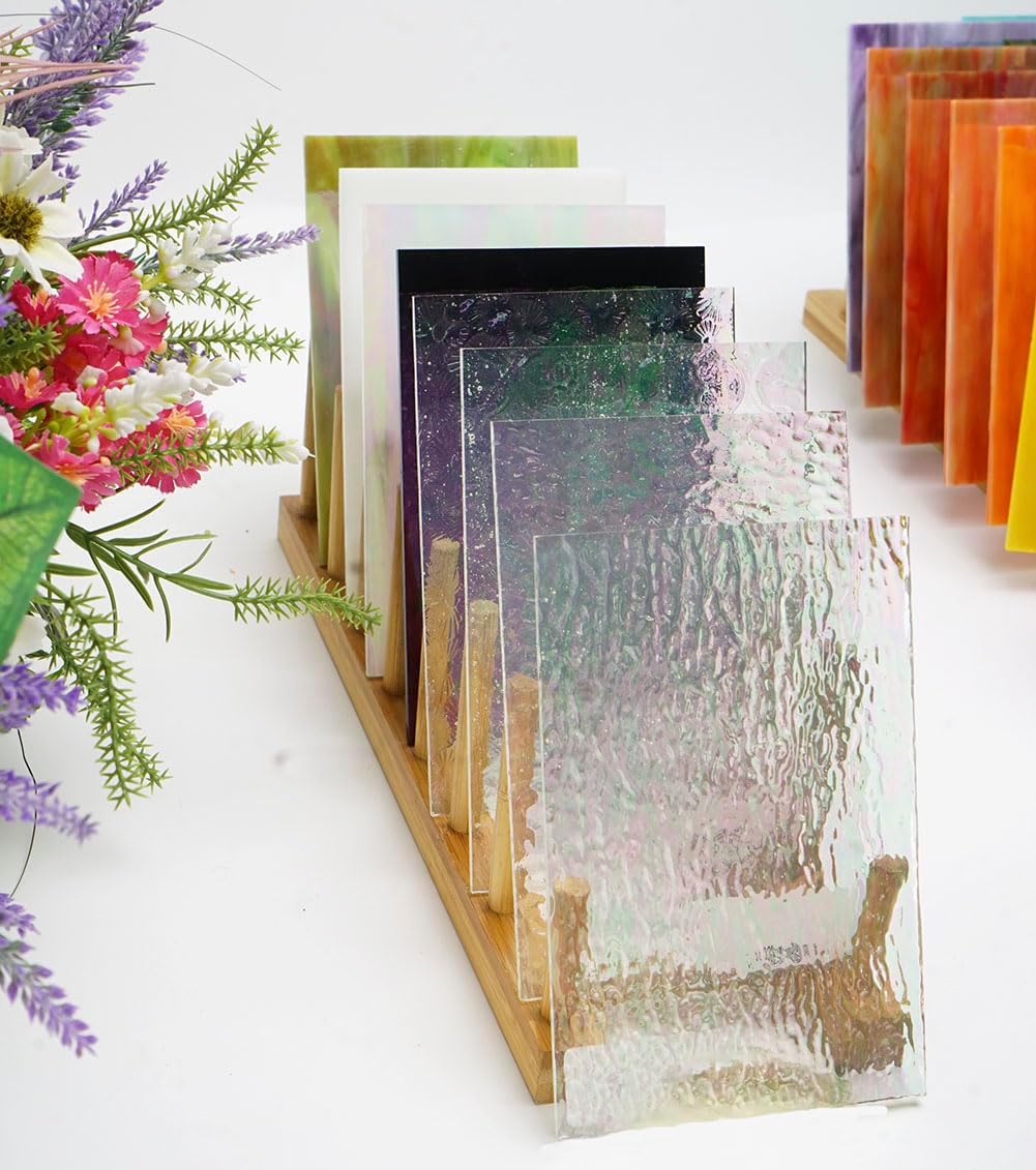 Lanyani 26 Sheets Sparkly Iridescent Stained Glass Sheets Variety Assortment Pack, Opaque Shimmery Art Glass Sheets for Mosaic DIY Glass Crafts,4x6 inches