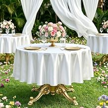 FAVE Round Tablecloth, White, 60 Inch, 2 Pack | Washable & Durable, Cocktail Tablecloth, Elegant Satin, For Wedding, Banquets, Party, Formal Events