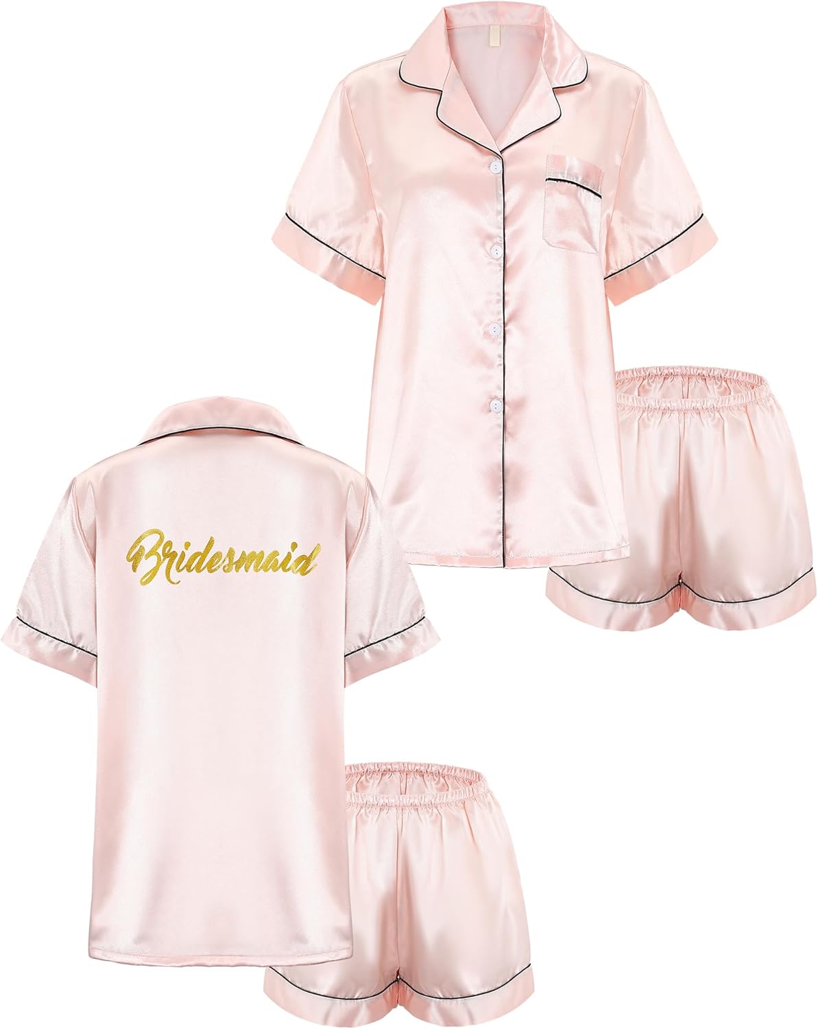 Satin Pajamas Set Pj Sets Soft Sleepwear Lingerie Loungewear Button Down Pj Sets for Bridal Party