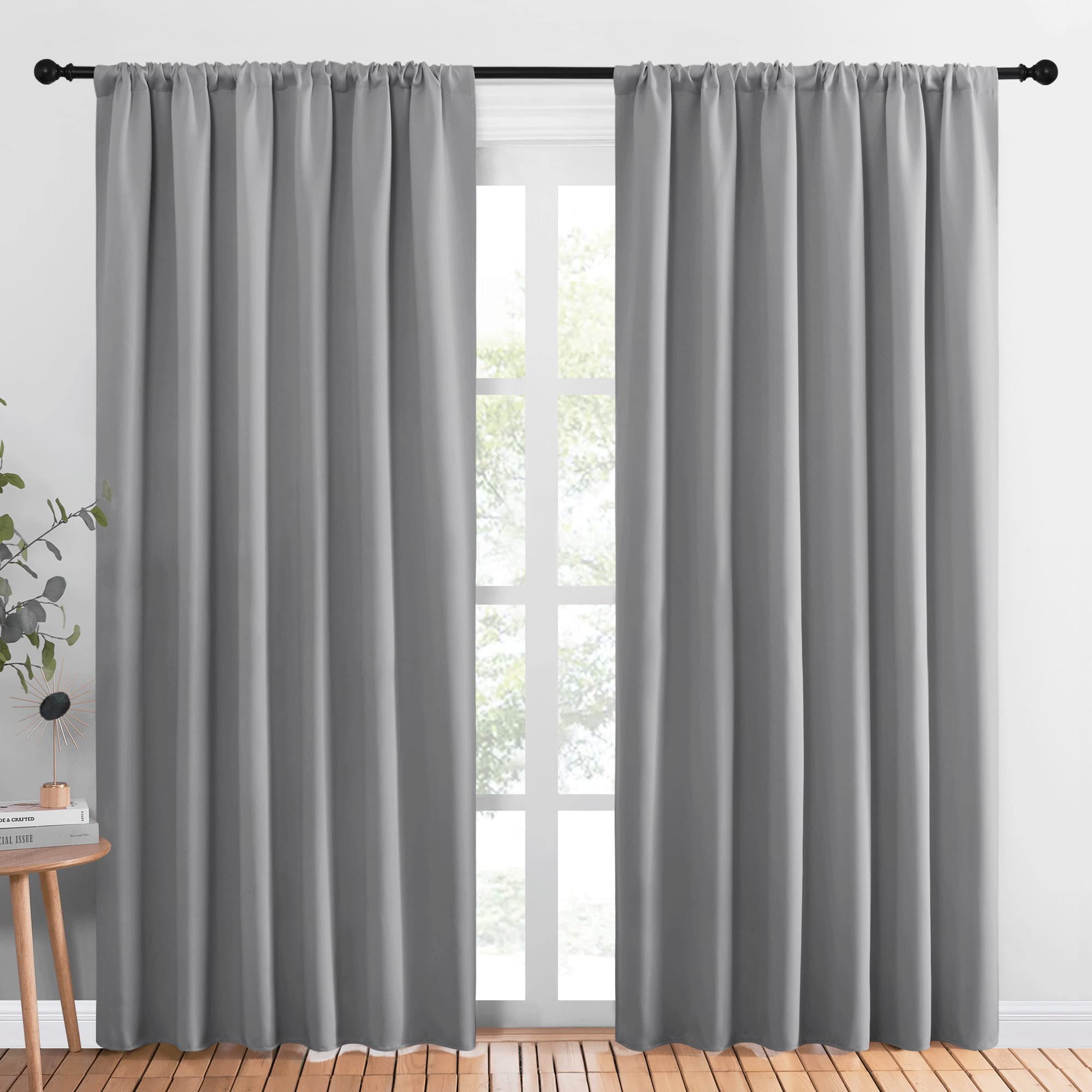 NICETOWN Blackout Curtain Panels 84 inches Long - Thermal Insulated Rod Pocket Blackout Drapes/Draperies for Sliding Glass Door Doorway (2 Panels, W70 x L84 inches, Silver Grey)