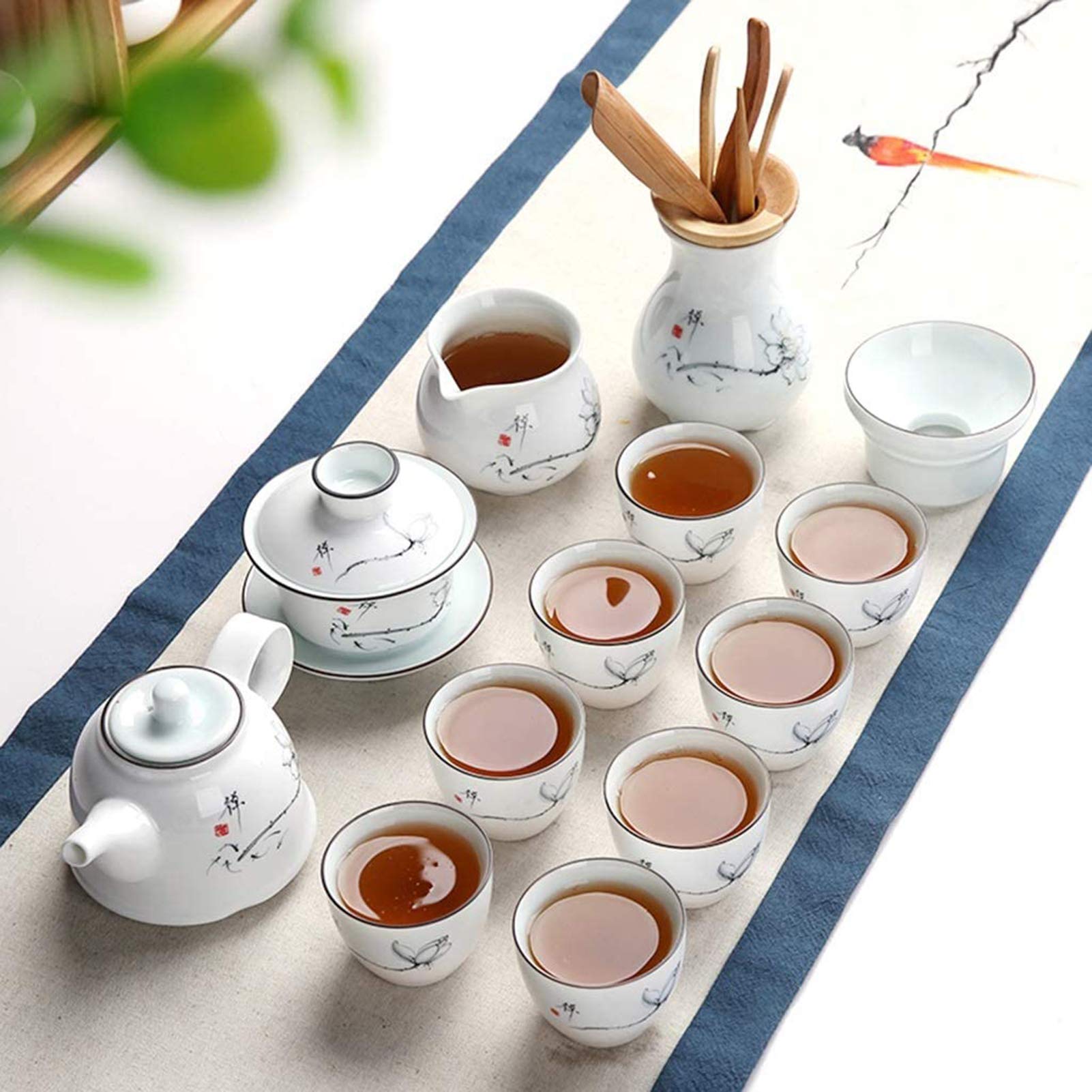 Juego de té de Kung Fu para el hogar Hueco de Porcelana Blanca/Juego de té japonés de cerámica/Tetera Pintada a Mano/Taza de té/Ceremonia del té