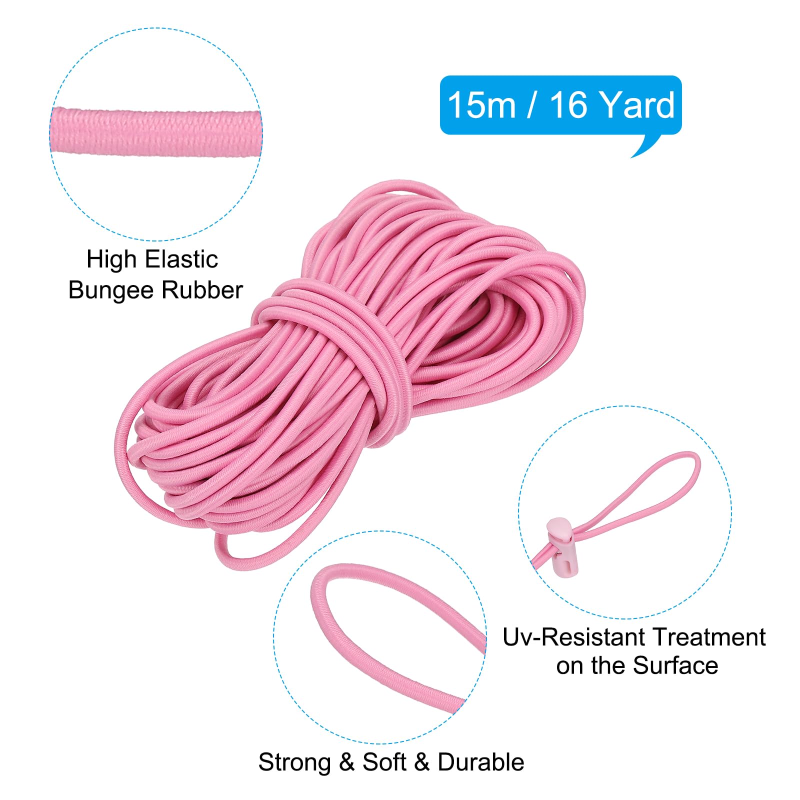 PATIKIL 16 Yard Elastic Bungee Cord & 10pcs Single Hole Cord Lock & 10pcs Double Hole Spring Toggle Stopper for Paracord Drawstring Shoelace Clothing Backpack Bags - Image 2