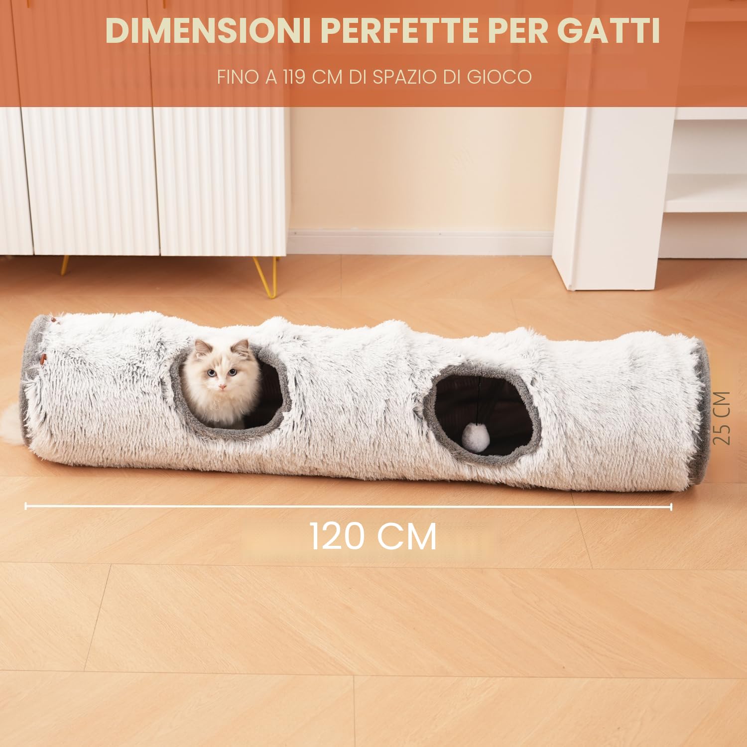One PETS-TOP Tunnel Gatto Long, Tunnel per Gatto XXL, Giocattolo Interattivo per Interni in Morbido Peluche