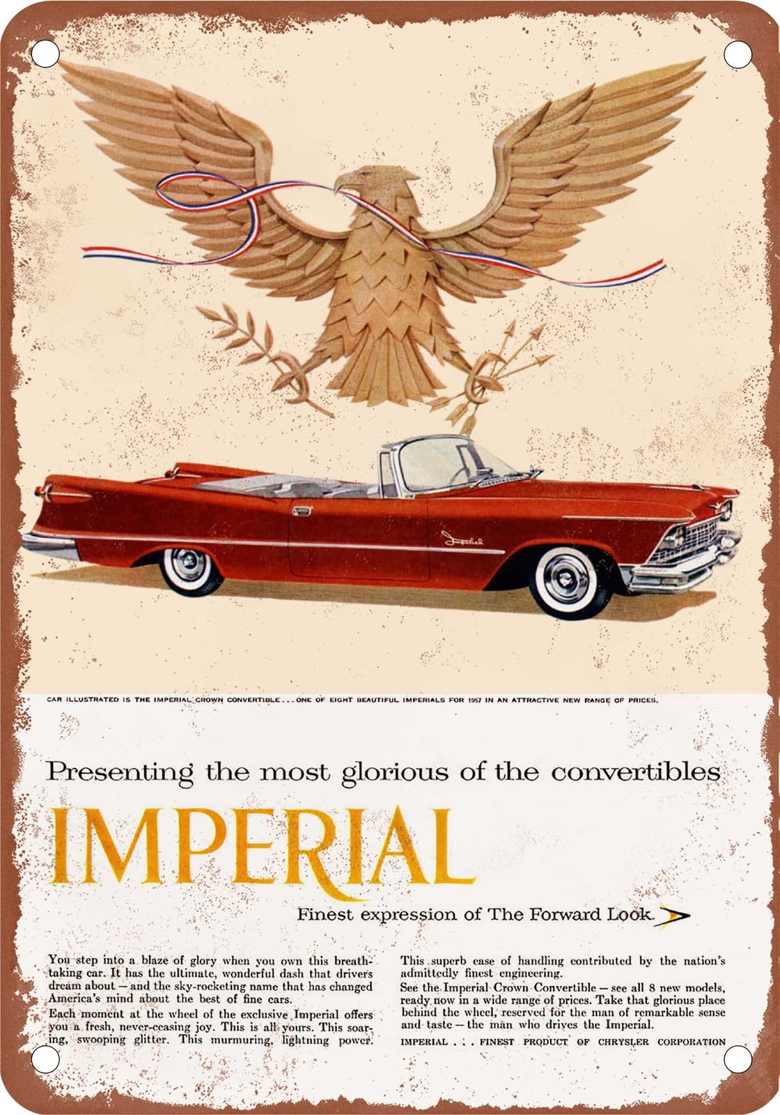 METAL SIGN - 1957 Imperial Vintage Ad 03 - Old Retro Rusty Look home decor