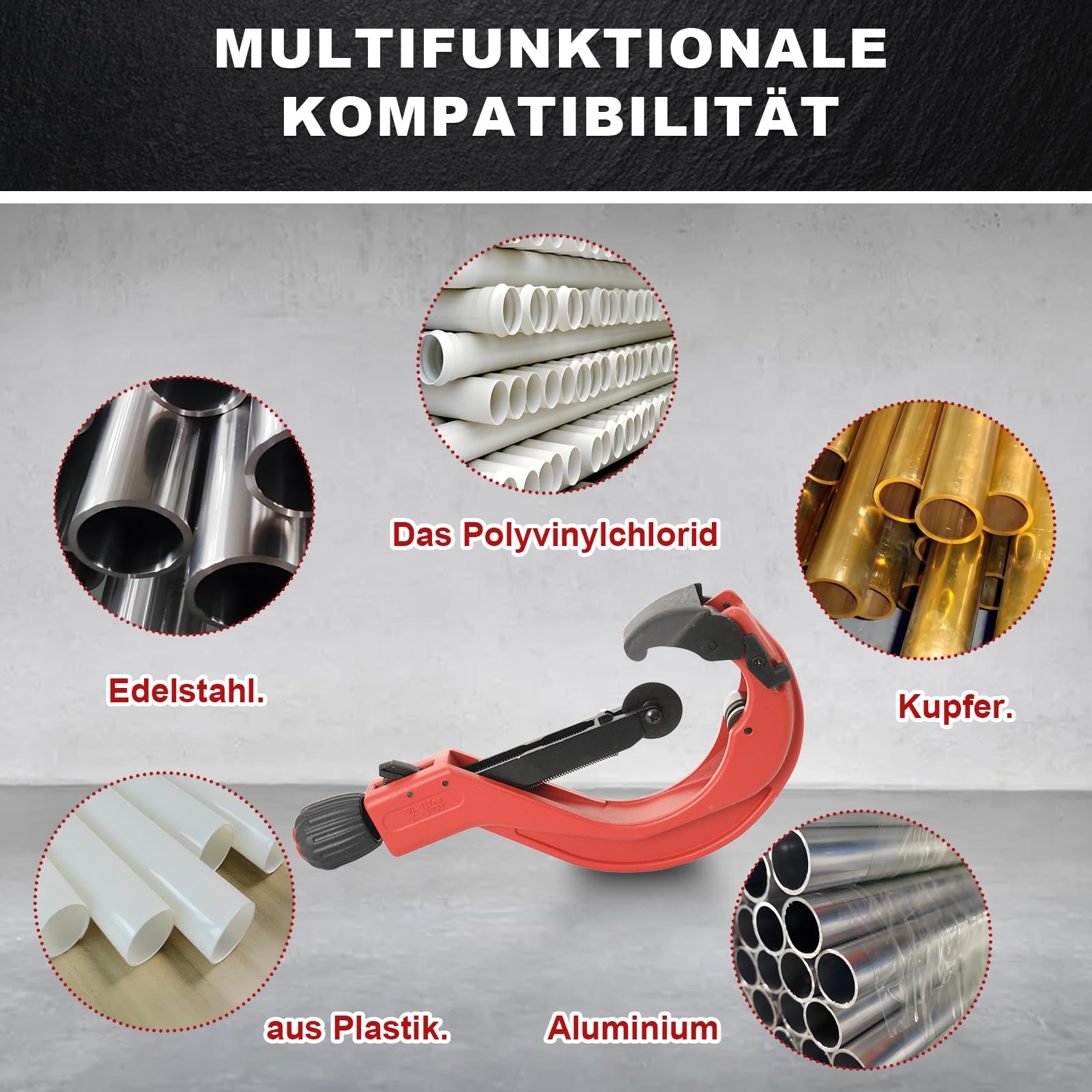 Rohrschneider Set, 50-127 mm Multifunktionale Rohrschneidemaschine | Vielseitiger Rohrabschneider für Kupfer, Aluminium, Edelstahl und Kunststoff, Aluminiumlegierung Verbundrohr