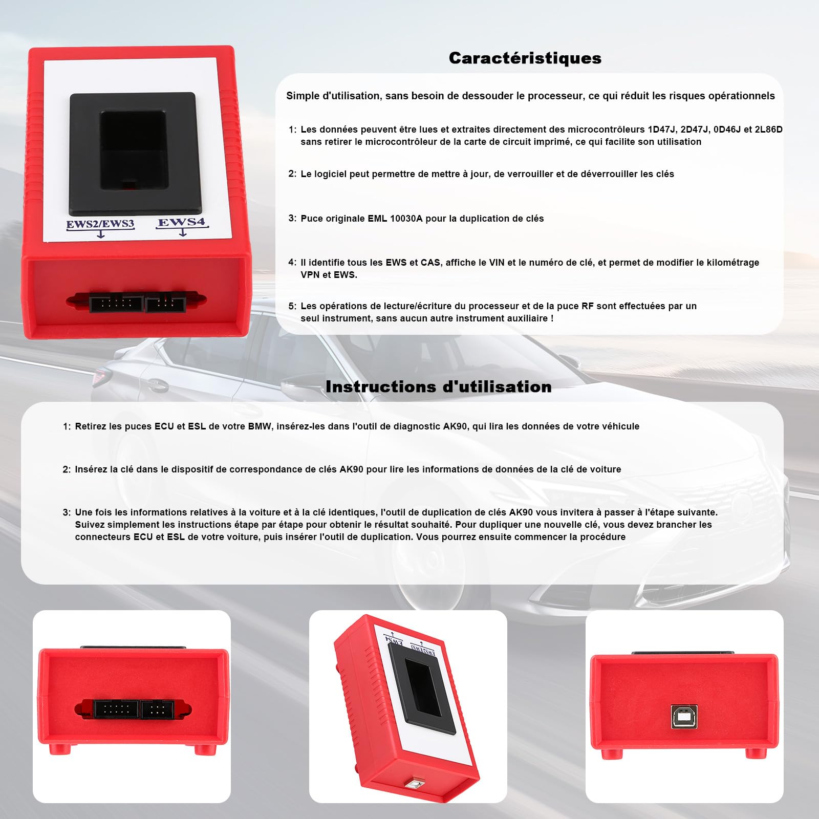 Strumento programmatore chiave auto, programmatore chiave auto AK90+ V3.19 Strumento di diagnostica corrispondenza dispositivo di programmazione Identifica chiavi per EWS AK90 KEY-PROG