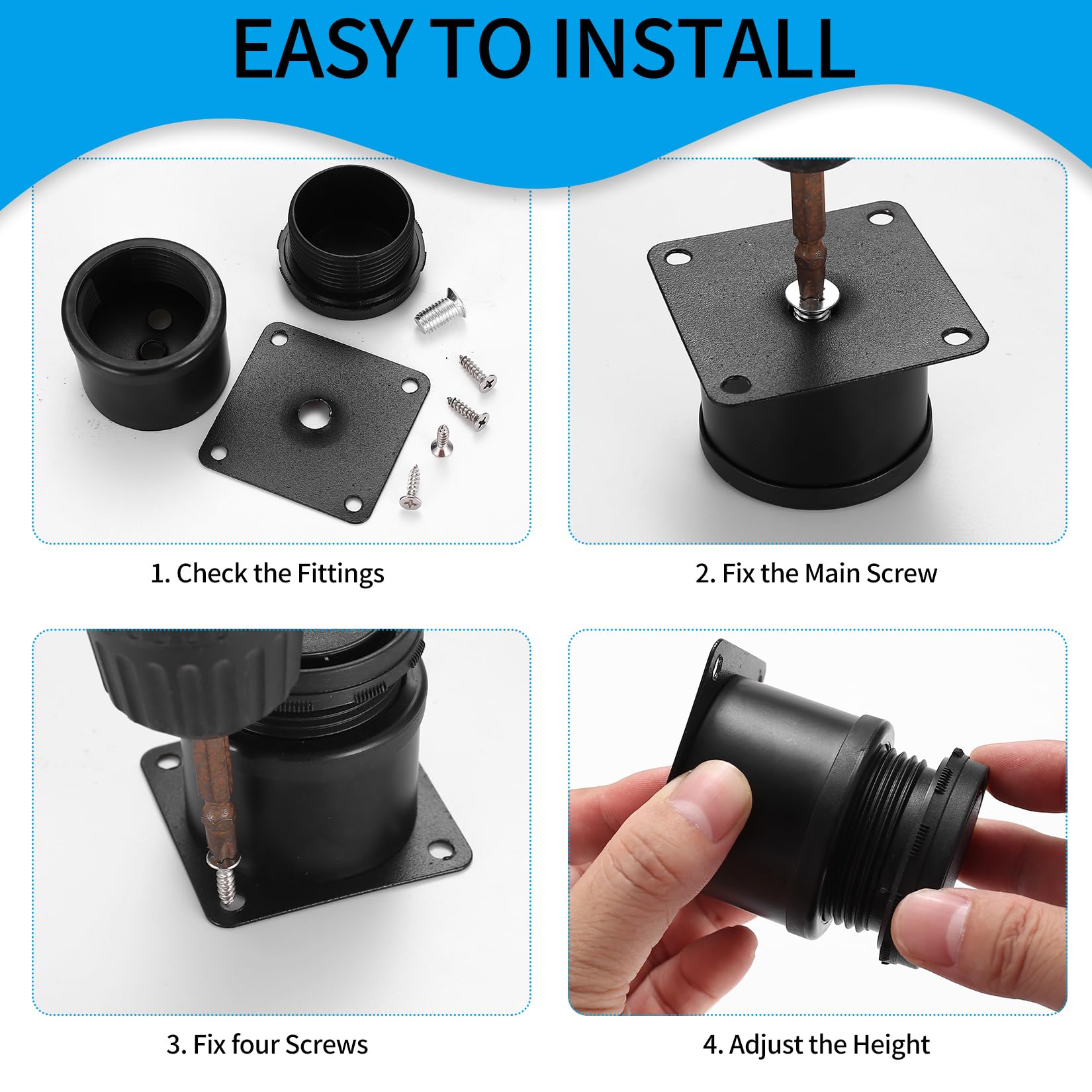 Eulenke 4 Pcs Pieds De Meubles Pied De Table Meuble Cylindrique Réglable Pour Canapé Inox