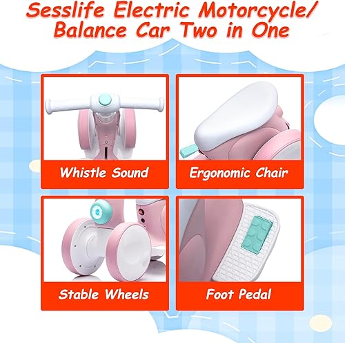 Miniatura 4 de Motocicleta eléctrica para niñosbicicleta de equilibrio dos en uno, vehículo eléctrico para niños, juguete recargable, cochecito de control remoto