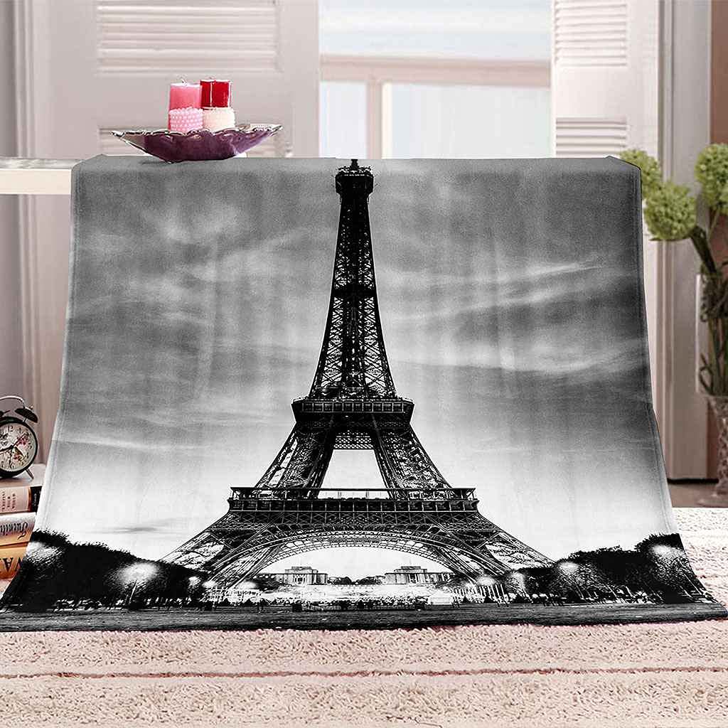 Couverture Flanelle Tour Eiffel Grise 150X200Cm pour Canapé