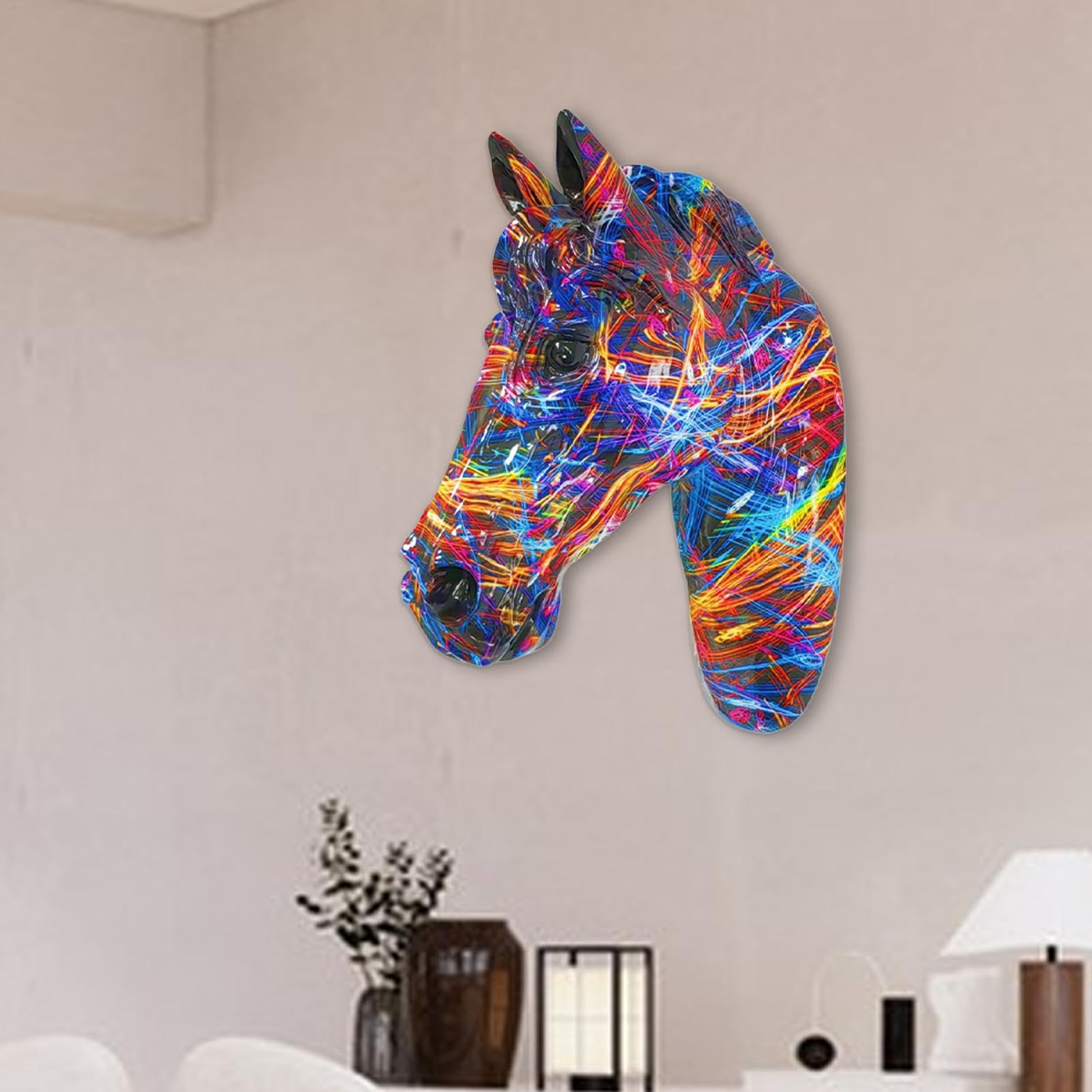 ストリートアート風馬の立体オブジェ カラフル ストリートアート風馬の