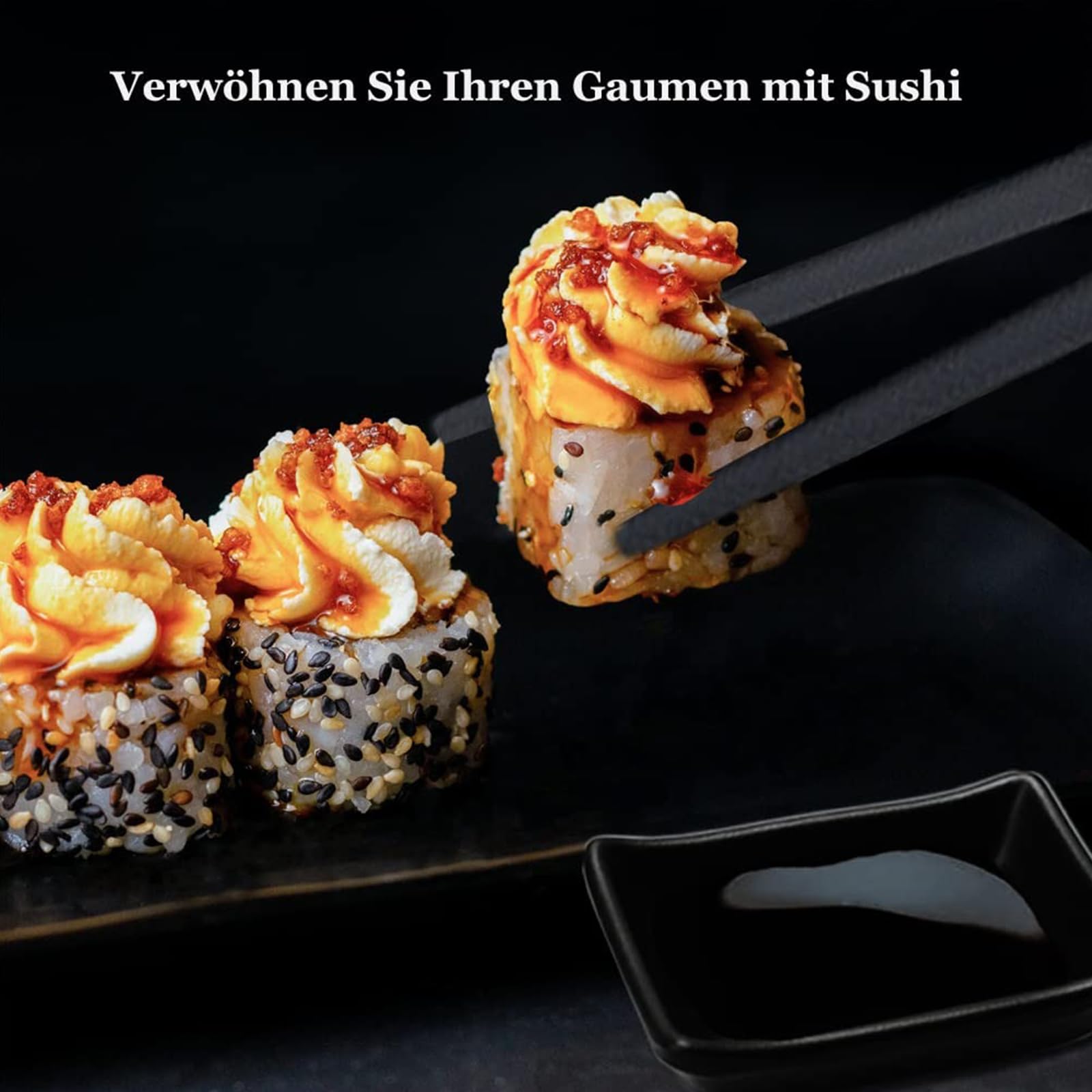 Service Sushi Complet Avec Baguettes - Set 2 Personnes Assiettes Et Supports Noir