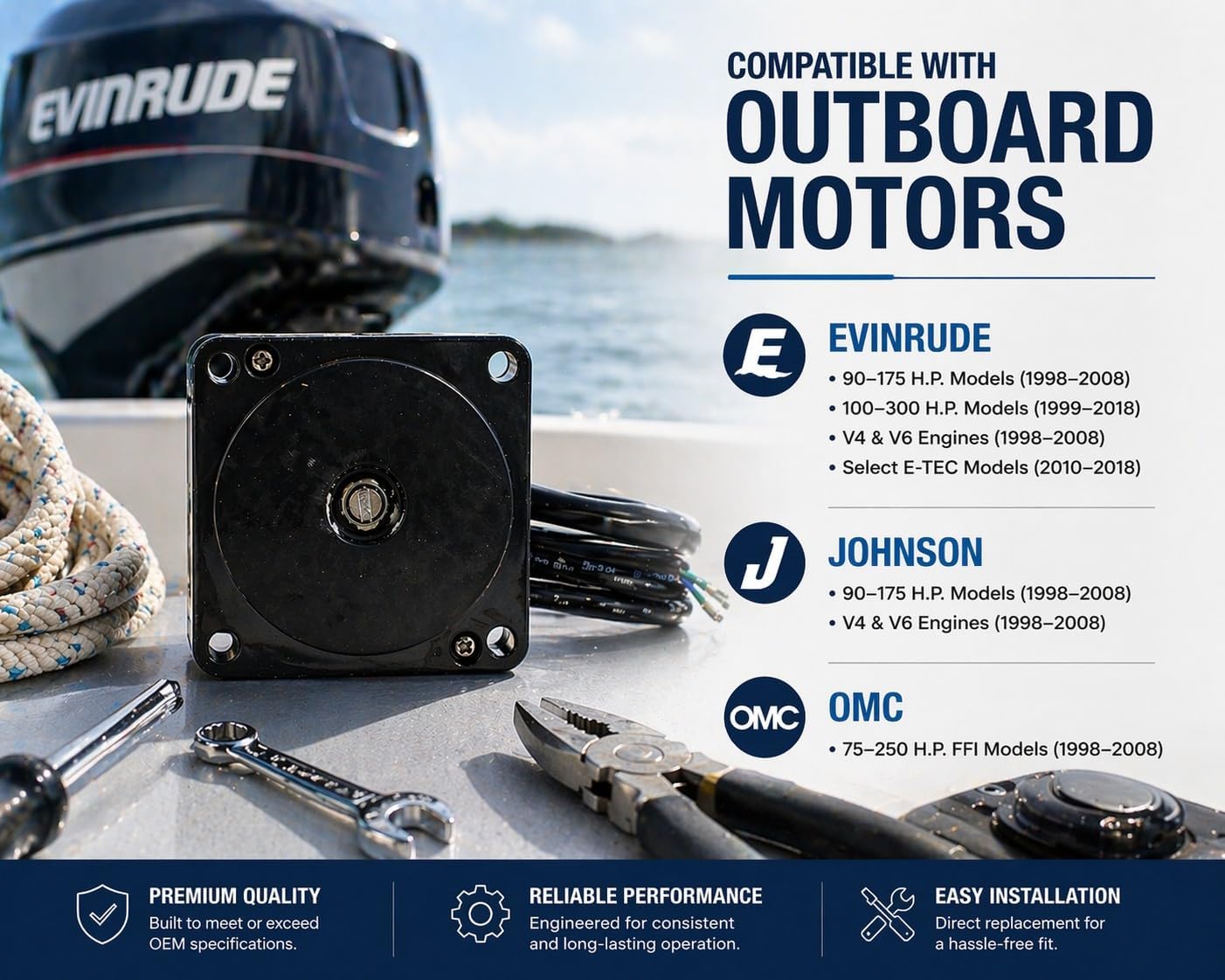 Tilt Trim Motor Compatible with Evinrude Johnson & OMC Outboard Marine Engines 1998 1999 2000 2001 2002 2003 2004 2005 2006 2007 2008 Replaces 438786 439937 5005254 6238 18-6281 74-35-10844 12 Volt