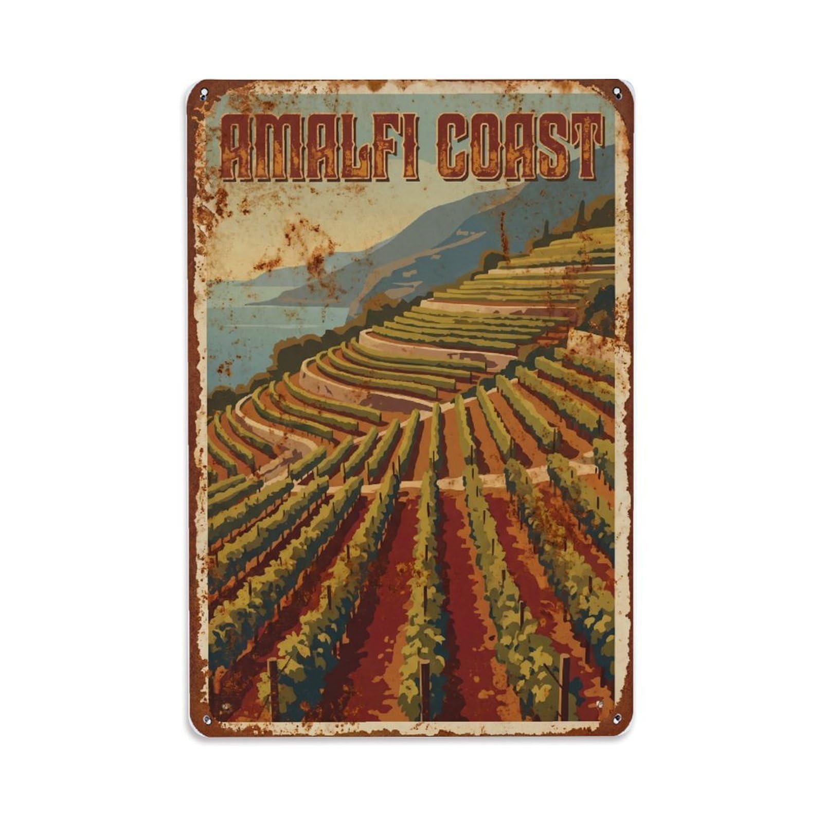 Vintage Travel Vineyard Italy Hillside Metal Tin Sign Plaque Wall Decor for Cafe, Club Bar, Office, Home Garden Metal Poster 8x12Inch
