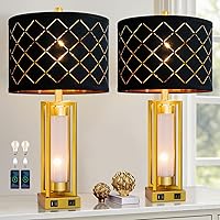 Vista 14 de RORIANO Juego de 2 lámparas de mesa modernas para sala de estar con puertos USB C+A, lámpara rústica de mesita de noche con luz nocturna blanca