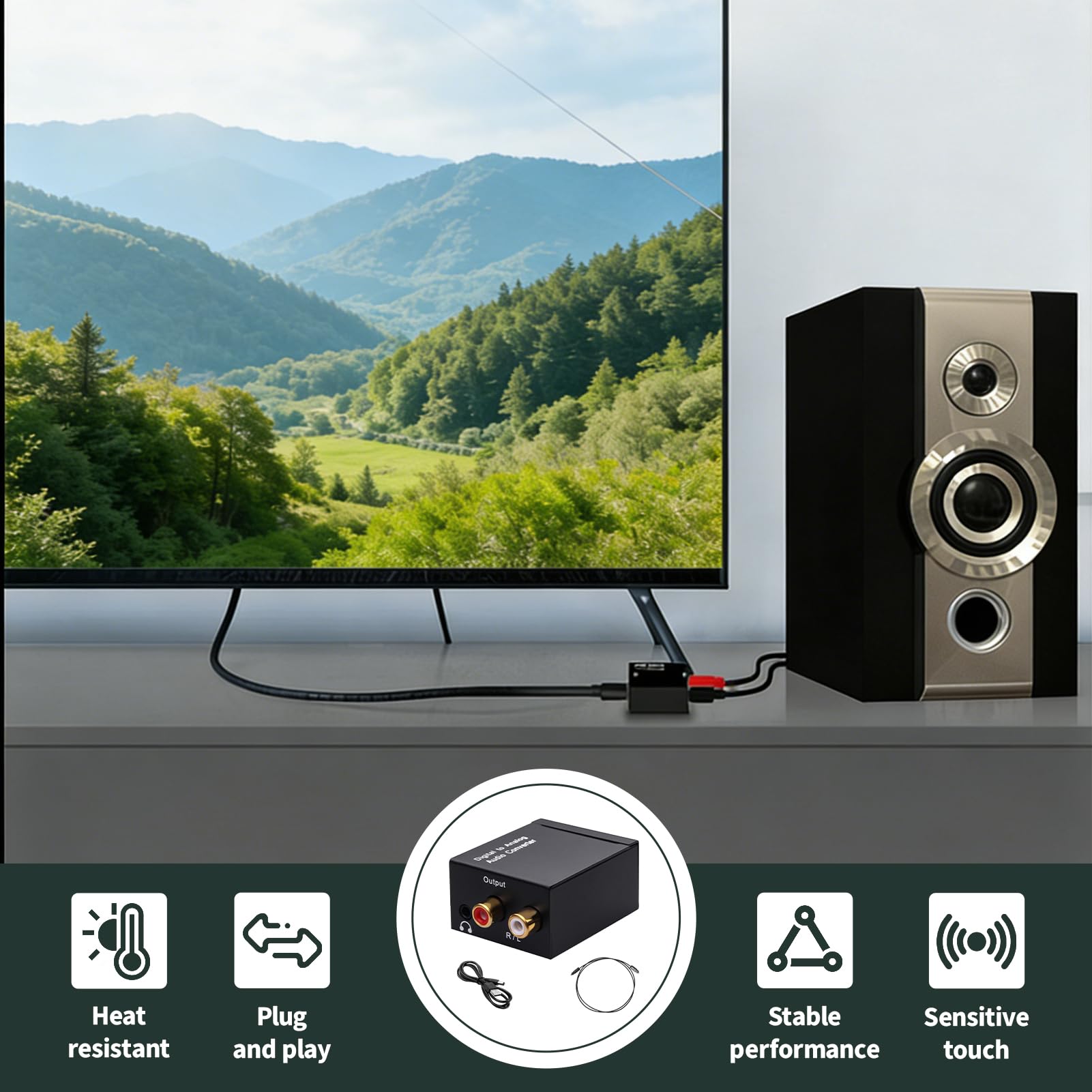 Convertisseur Audio Numérique Analogique 192kHz SPDIF Optique Coaxial Toslink vers RCA Stéréo L/R Adaptateur Jack 3,5mm