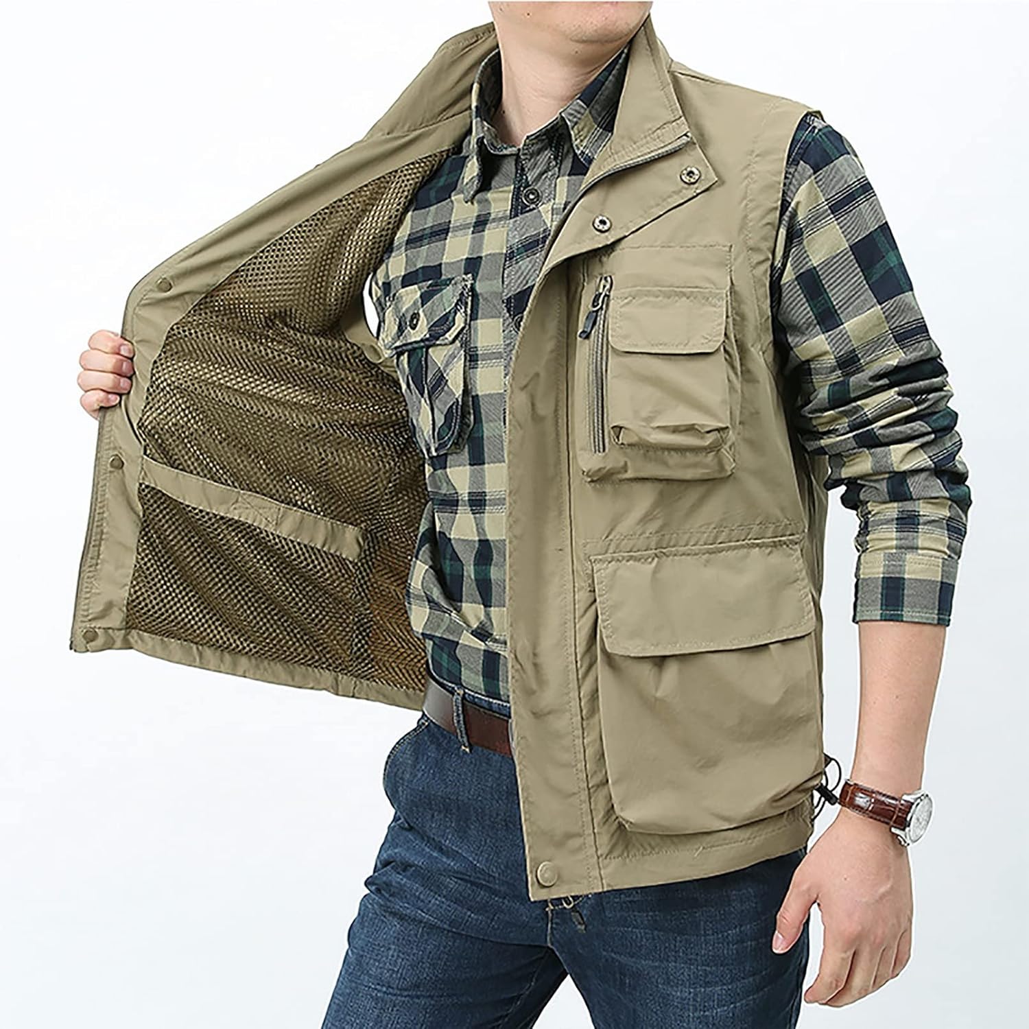 BOOMLEMON Men's Casual Outdoor Work Vest Safari Fishing Shooting Vests Lightweight Travel Cargo Jacket With Multi Pockets