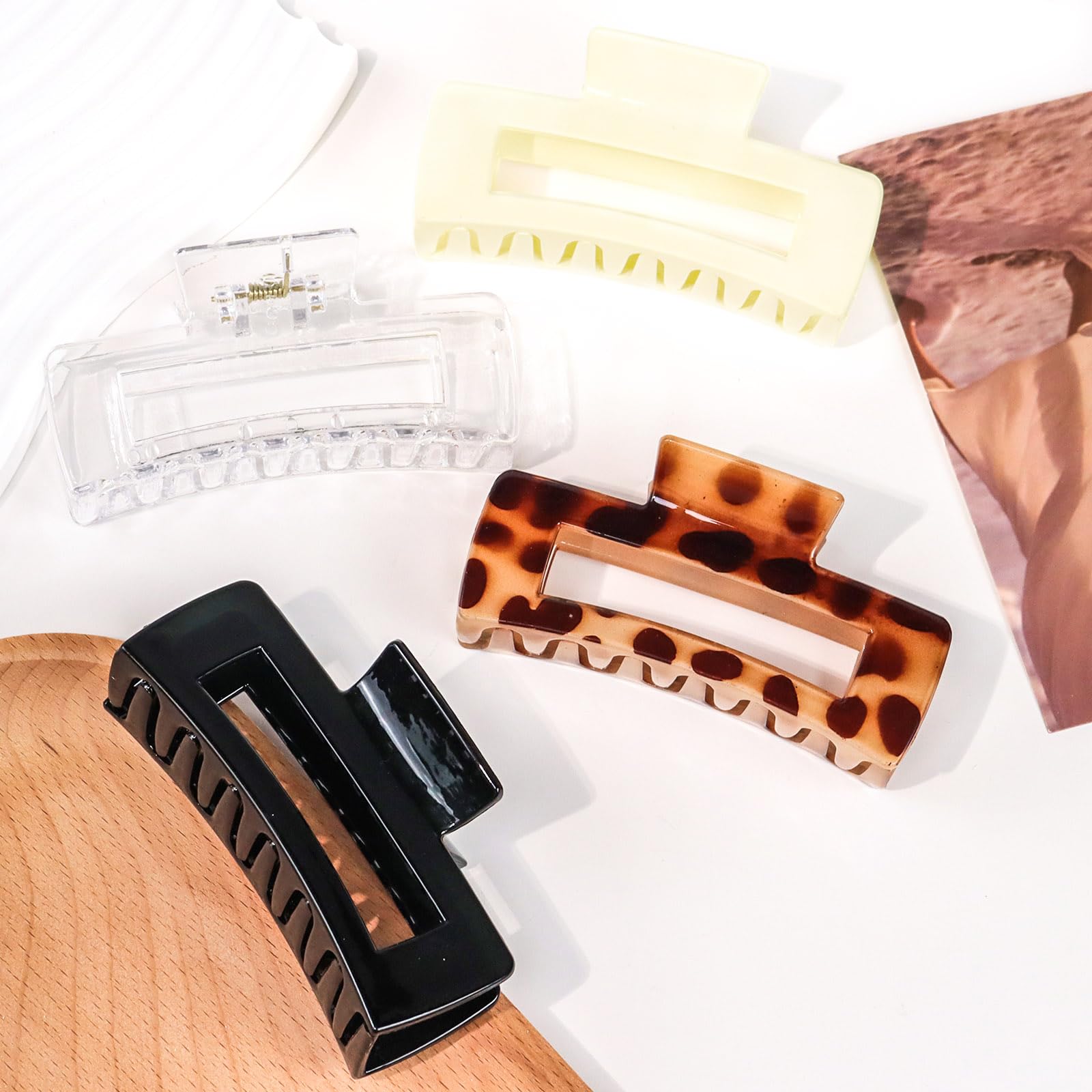 Kavya Hair Claw Clips Strong Hold Rectangle Hair Clip Matte Solid Color Hair Jaw Clamp Non-Slip Catch Hair Clips Jumbo Hair Styling Accessories For Women Girls Thick Hair(6 Colours) B - View #8