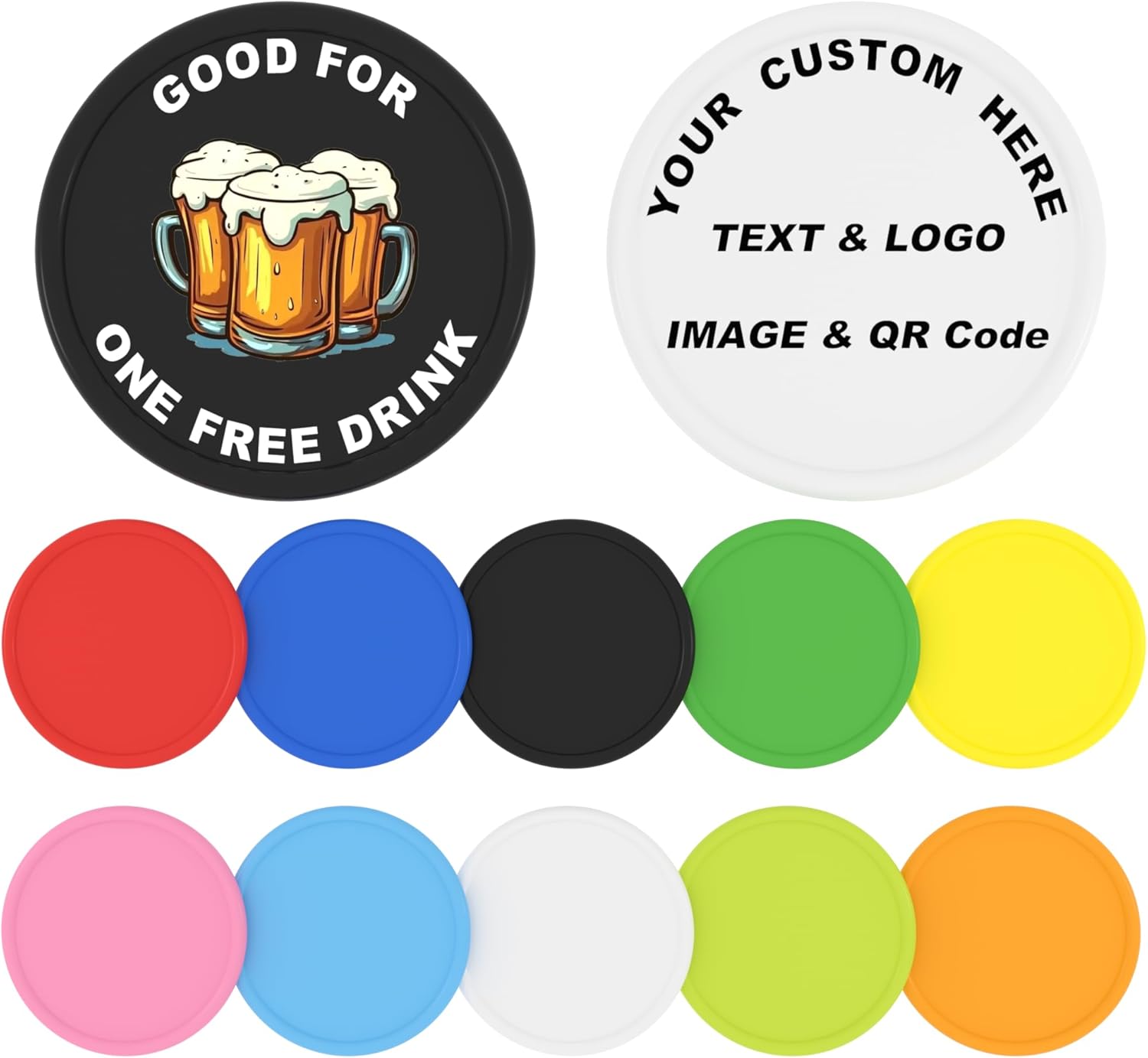 200-1000 Pcs Custom Plastic Poker Chips, Personalized Tokens with Logo, Text, or Image, Double-Sided UV Printing, 15 Color Options, Perfect for Bar Tokens, Wedding Favors, Parties, and Corporate Gifts