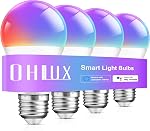 OHLUX Smart LED Light Bulbs, 10W A19 WiFi & Bluetooth Color Changing RGB Light Bulbs with Alexa and Google Home, Music Sync,16 Million DIY Colors Dimmable Alexa Led Light Bulbs, 4 Pack