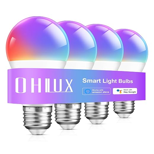Best Smart Home Light Bulbs 11 OHLUX Smart WiFi LED Light Bulbs Compatible with Alexa and Google Home (No Hub Required), RGBCW Multi-Color, Warm to Cool White Dimmable, 60W Equivalent, 7W E26 A19 Color Changing Bulb-4PACK