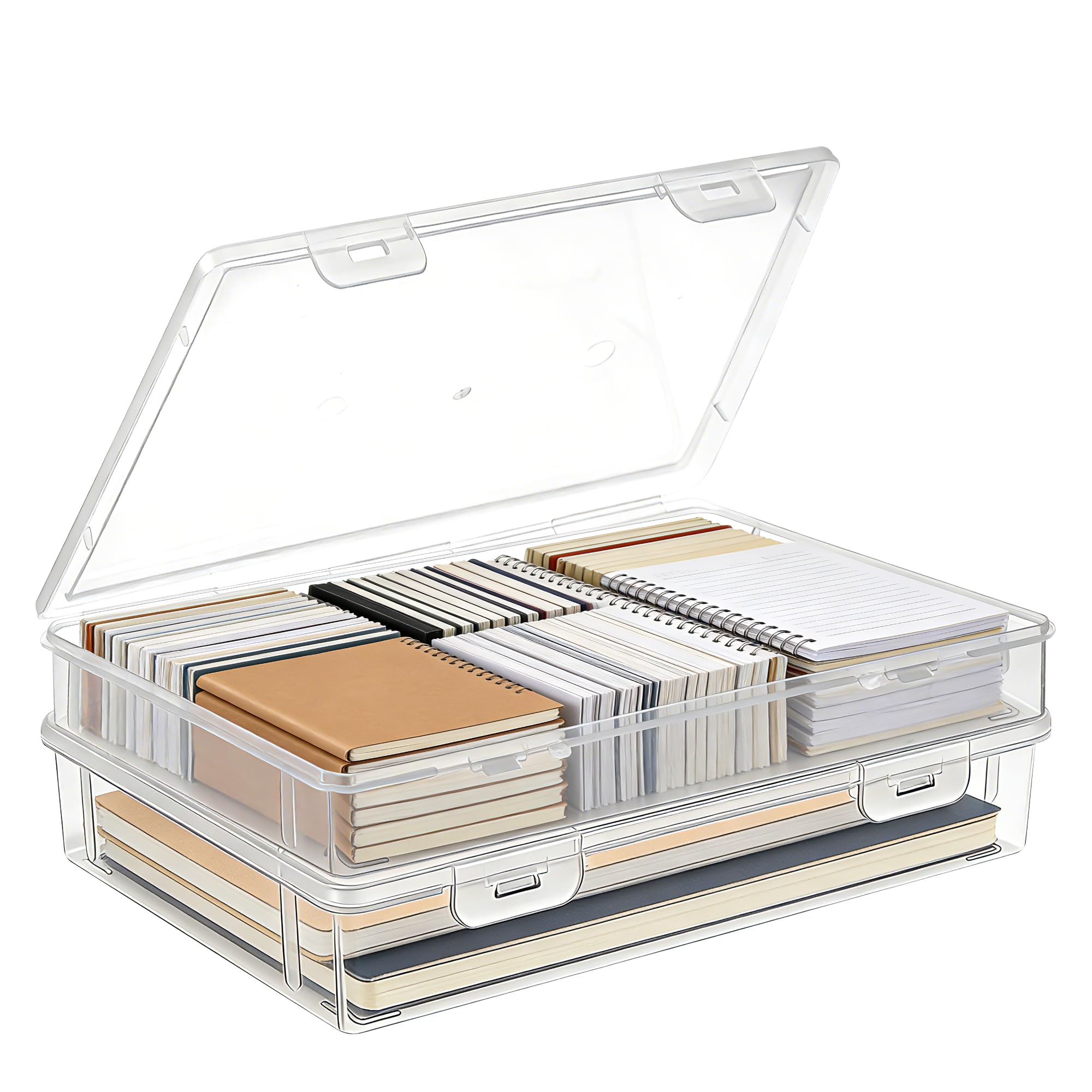 Pack of 2 A4 Storage Boxes, Transparent Plastic Organiser with Lockable Lids - Stackable for Documents, Office, Photos, Letters & Craft Supplies (31 x 22 x 5 cm)