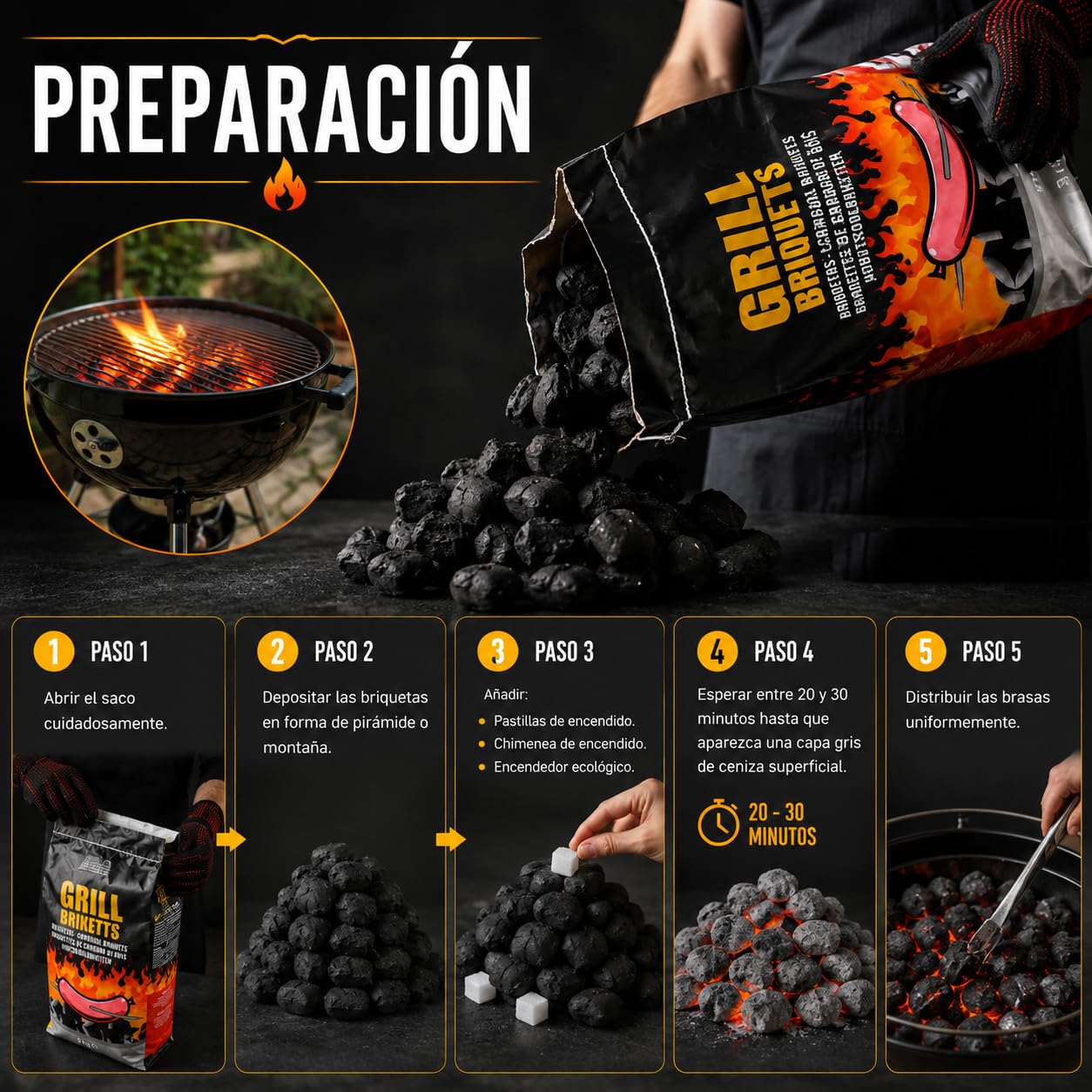 CABLEPELADO Briquetas de Carbón para Barbacoas 3kg, Encendido Rápido, Sin Aditivos, Compatibles con Todo Tipo de Parrillas, 3 Kg | Grill Briketts (2x3 kg)