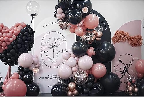 PartyWoo Kit de 140 guirnaldas de globos negros y rosados negro rosa pastel globos rosa polvoriento para guirnalda de globos kit de arco de