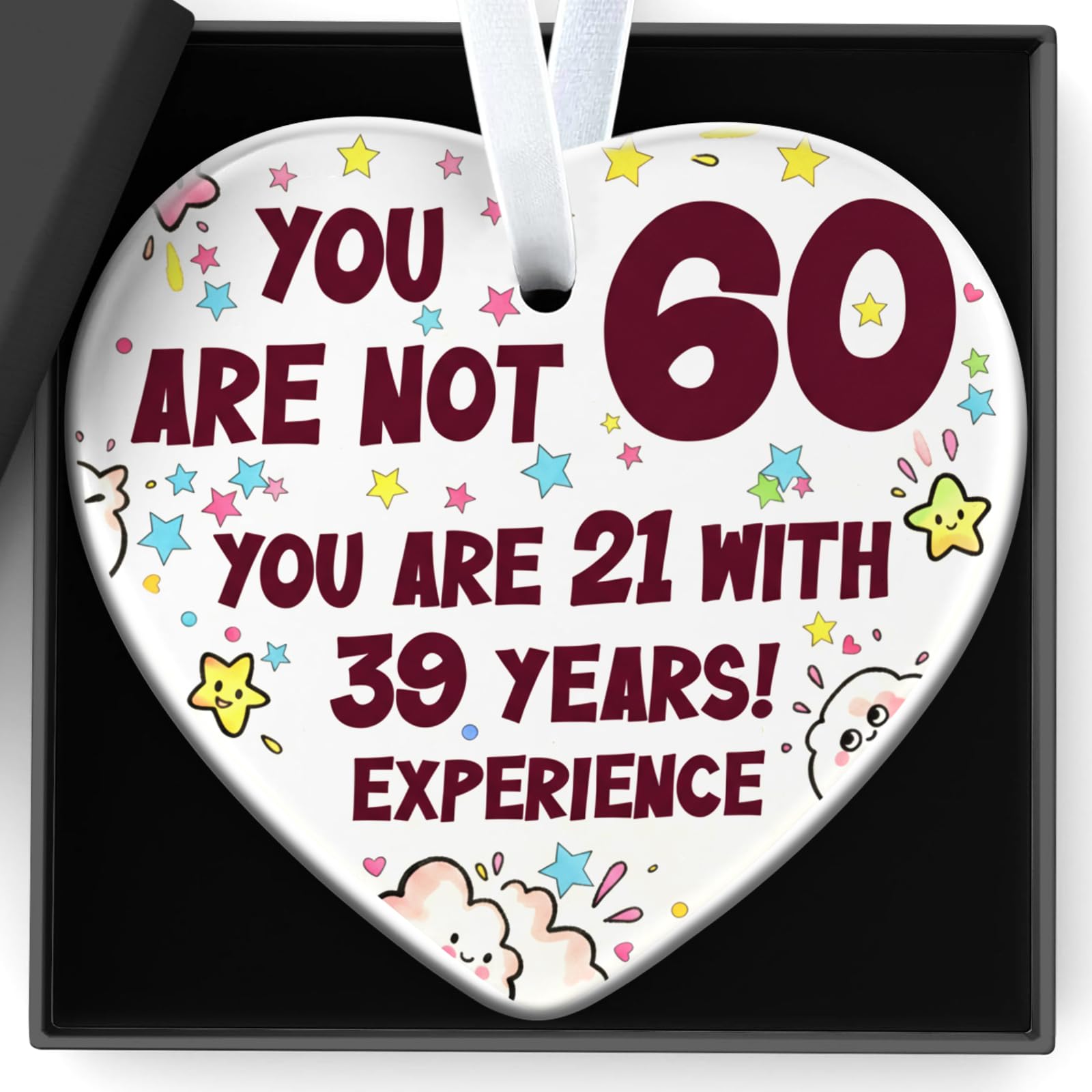 60th Birthday Gifts for Women Men Ceramics Heart Plaque Hanging Ornament