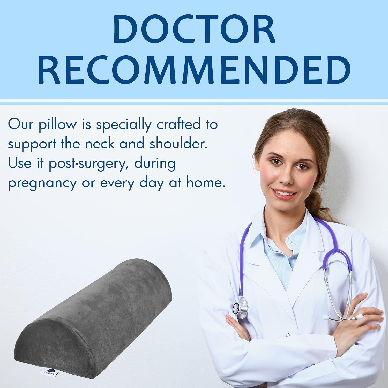 Large Half Moon Bolster Pillow for Legs, Knees, Lower Back and Head, Lumbar Support Pillow for Bed, Sleeping | Semi Roll for Ankle and Foot Comfort - Machine Washable Cover, Grey : Home & Kitchen