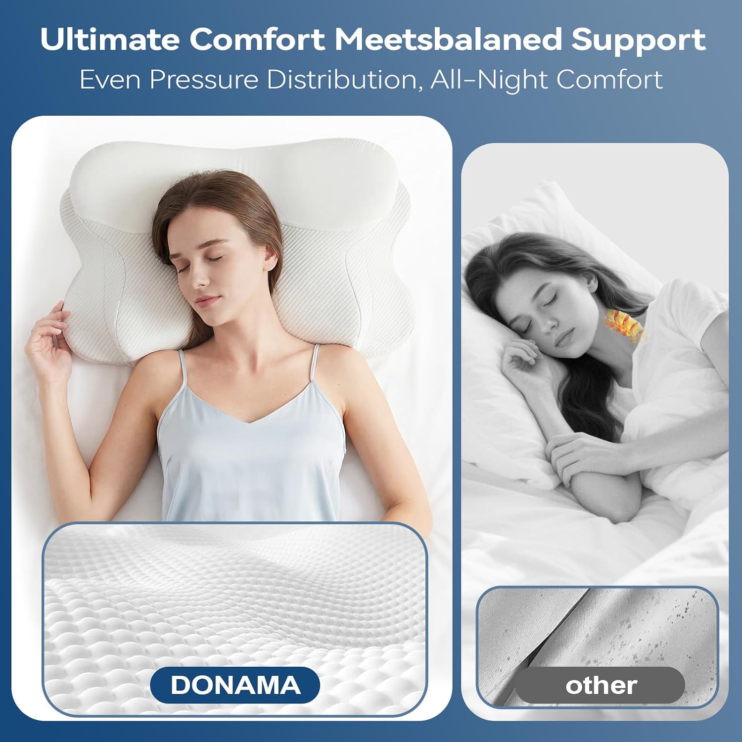 Cervical Neck Pillow - Memory Foam Pillow for Pain Relief Sleeping, Ergonomic Neck Support Contour Pillows for Side Back Stomach Sleepers,Orthopedic Breathable Pillowcase (Ivory)