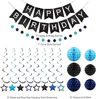 Vista 6 de meowtastic - Decoraciones de cumpleaños, pancarta de feliz cumpleaños con bolas de panal de abeja, serpentinas colgantes de estrellas, guirnalda