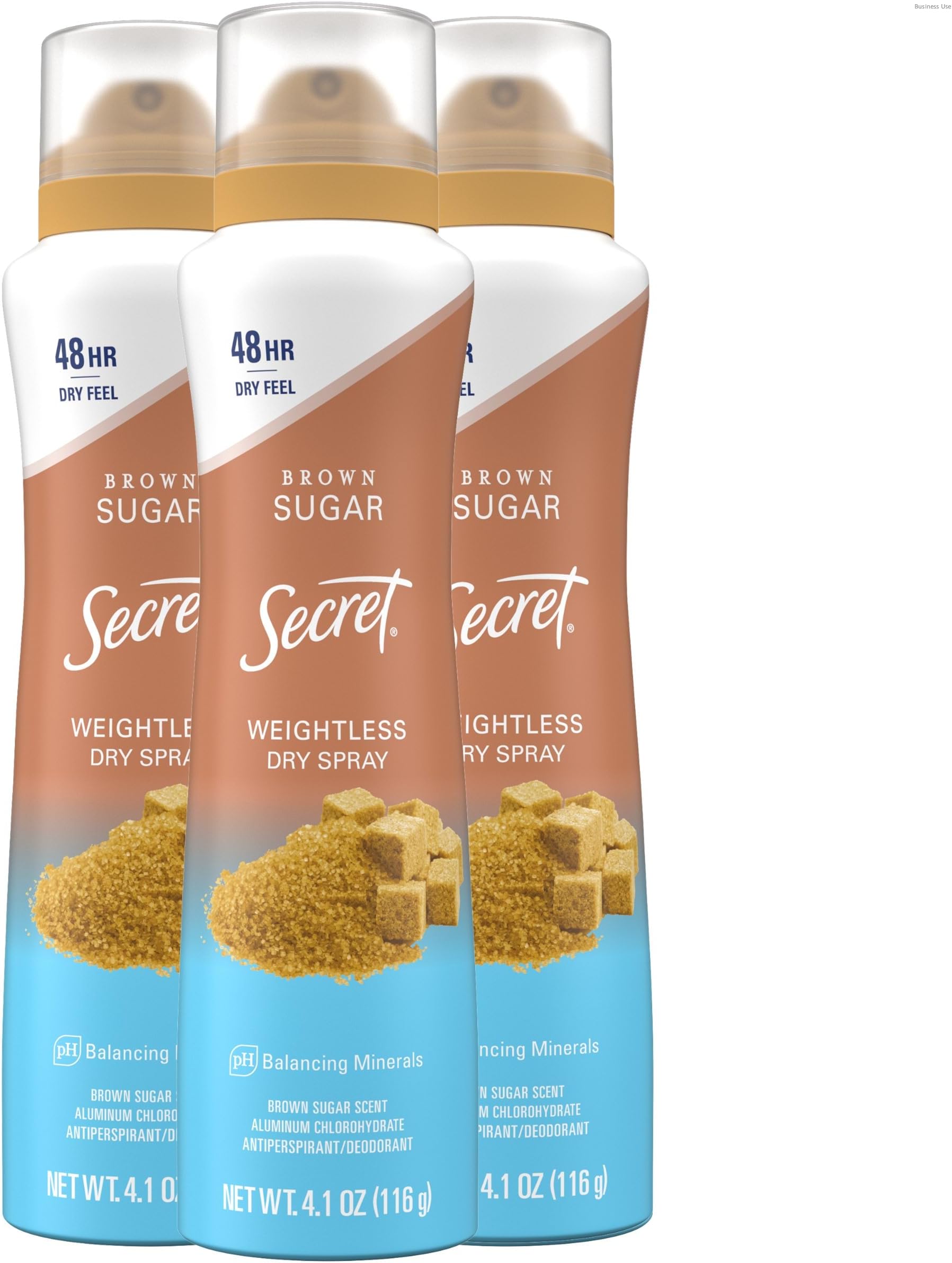Secret Dry Spray Antiperspirant Deodorant for Women, 48hr Weightless Sweat & Odor Protection, Gentle on Skin, Brown Sugar Scent, 4.1 oz (Pack of 3)