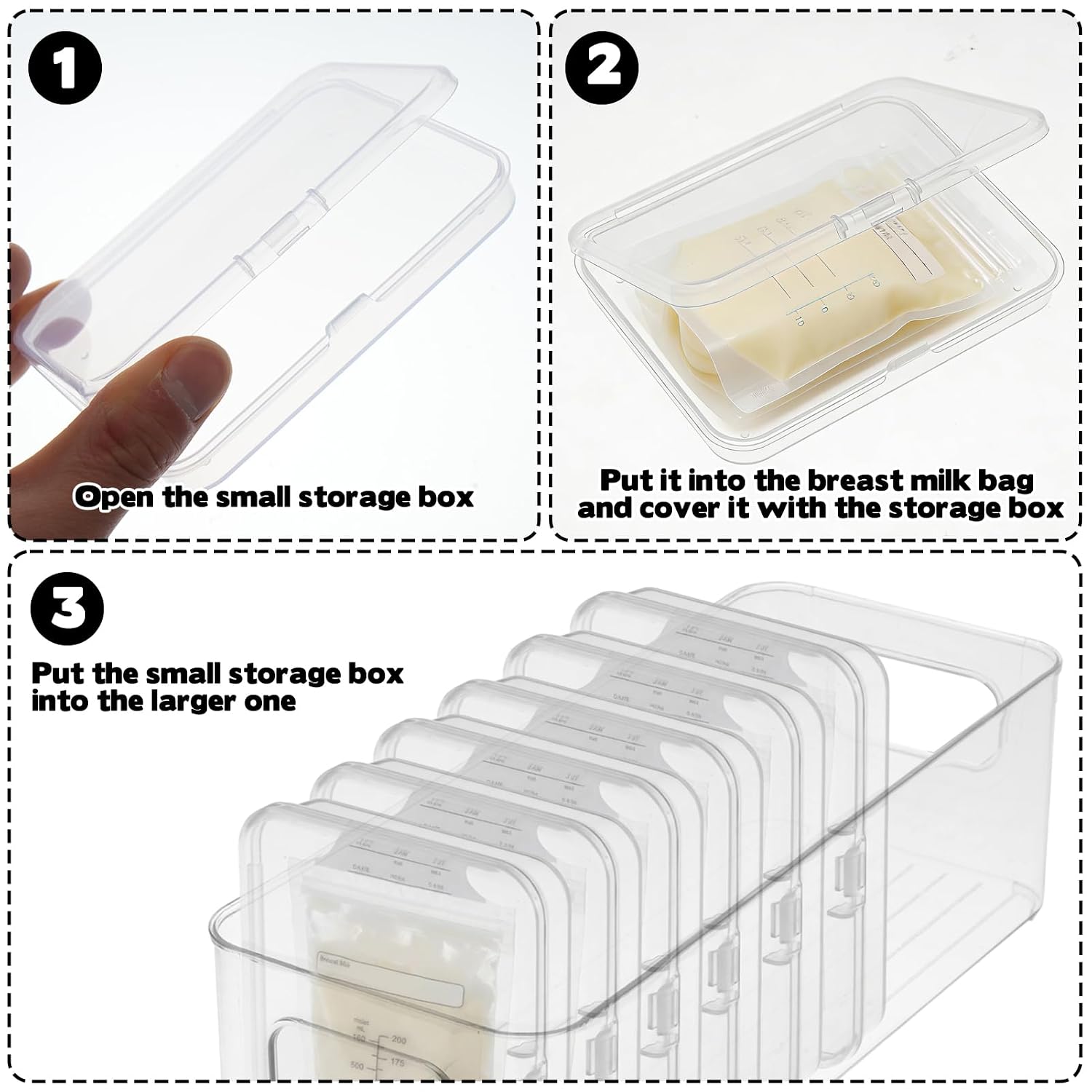 Breastmilk Storage Container, Freezer Flattener Kit, Breastmilk Storage Container, Plastic Storage Bins, Bottles and Breast Milk, Clear Freezer and Fridge Organizer Bins