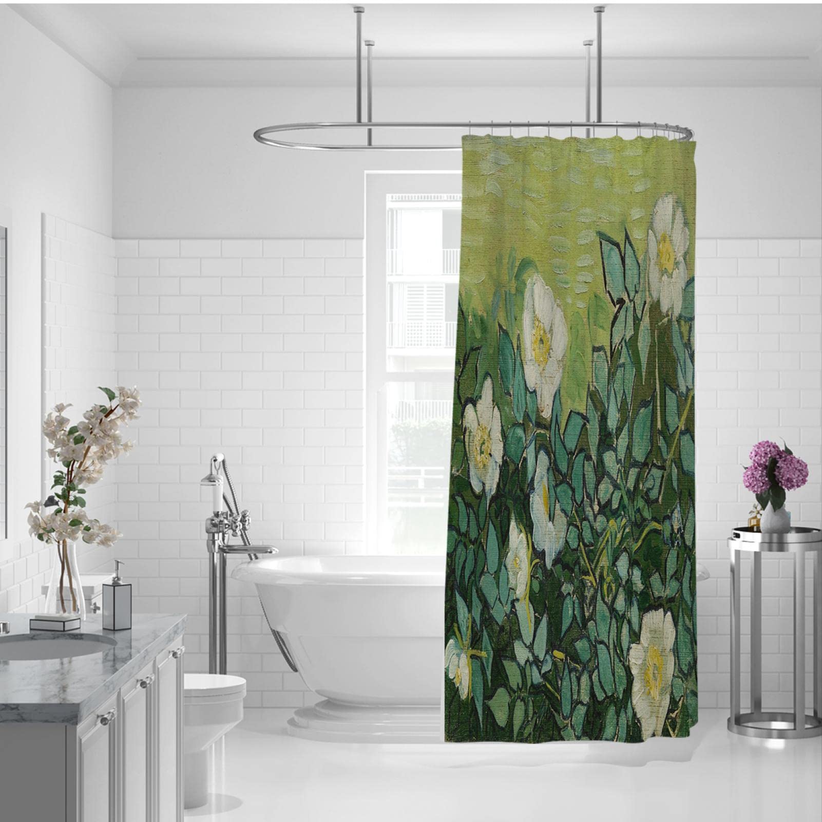 Dutch style Opera d'arte tende Doccia Bianco Rosa Vernice tende Doccia Verde Pianta Fresco tende Da Bagno Impermeabile Tessuto tende Doccia W200xL200cm