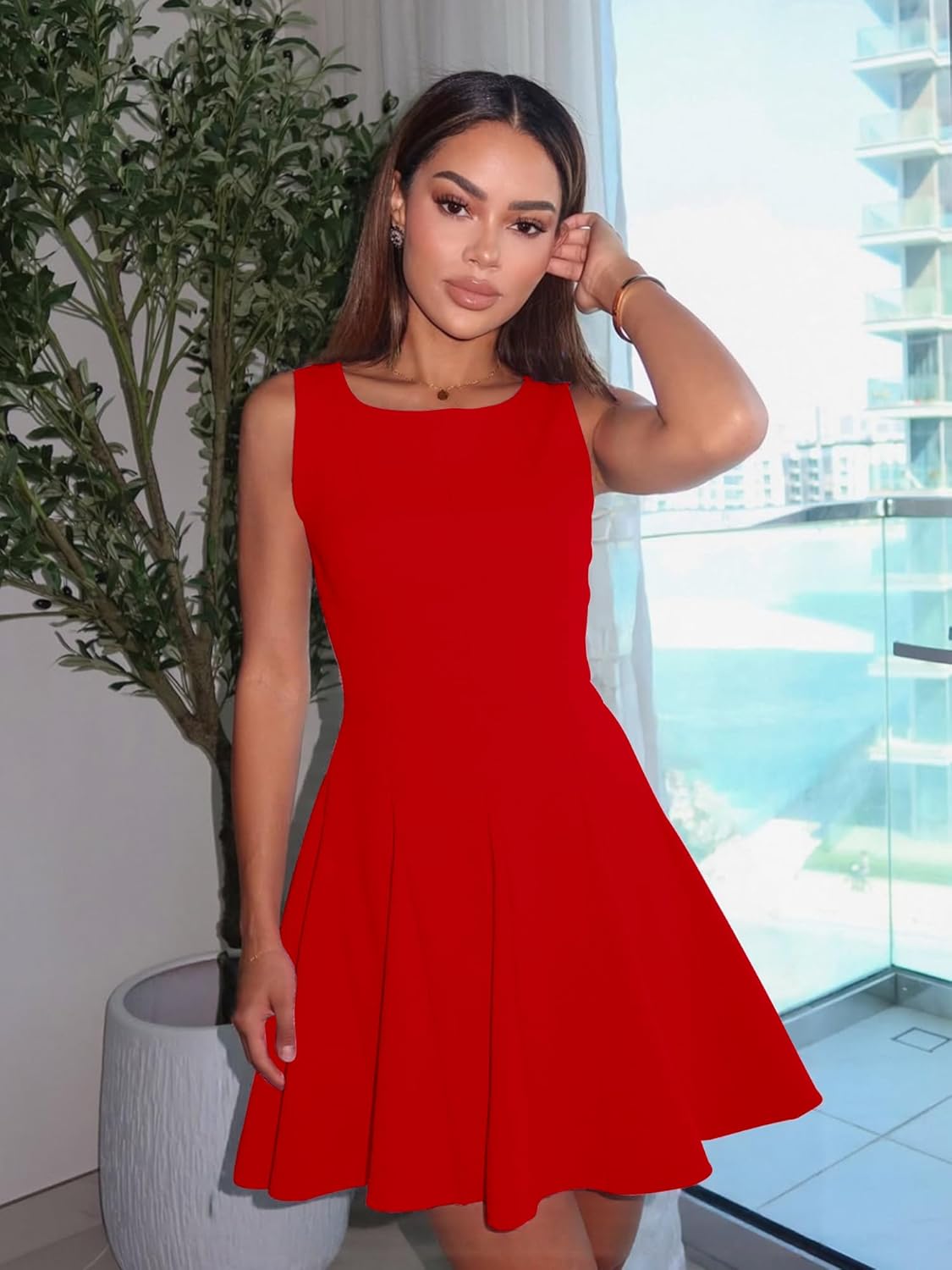 Mokoru Women's Summer Sleeveless Boat Neck Cute Mini Dress A-Line Party Cocktail Short Dresses - Image 6