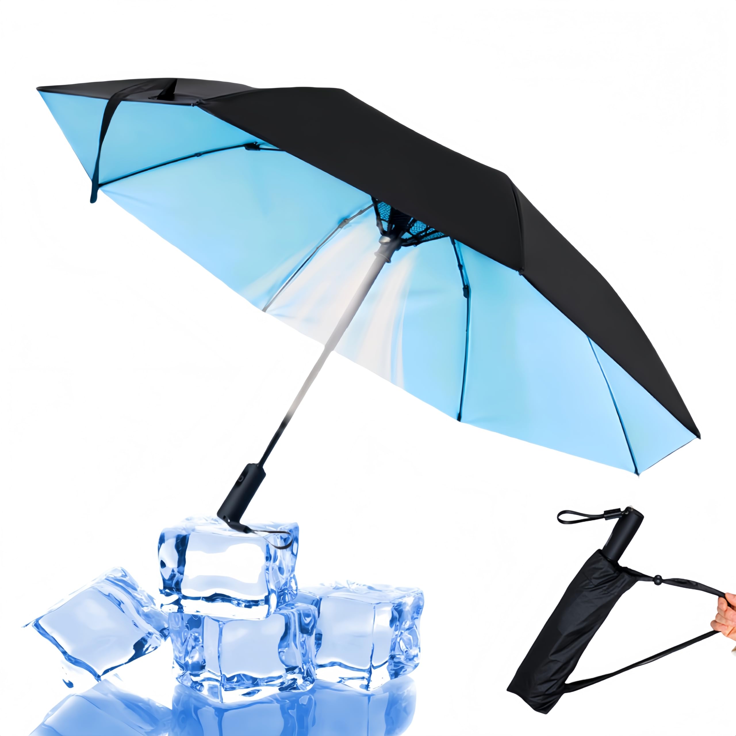 2-in-1 USB Rechargeable Cooling Umbrella with Built-In Fan | UV Sun Protection & Portable Design for Outdoor Activities
