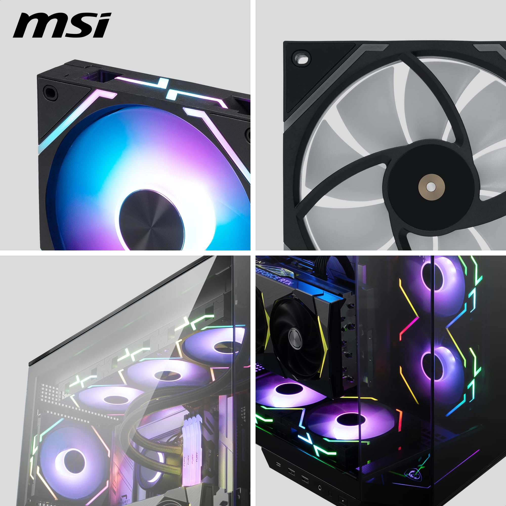 MSI MPG EZ120R ARGB-3B - Ventilador ARGB de 120 mm, bloque de conexión magnético patentado, conexión de cadena margarita, rodamiento dinámico líquido + fijación de tuerca adicional, cubo de ventilador