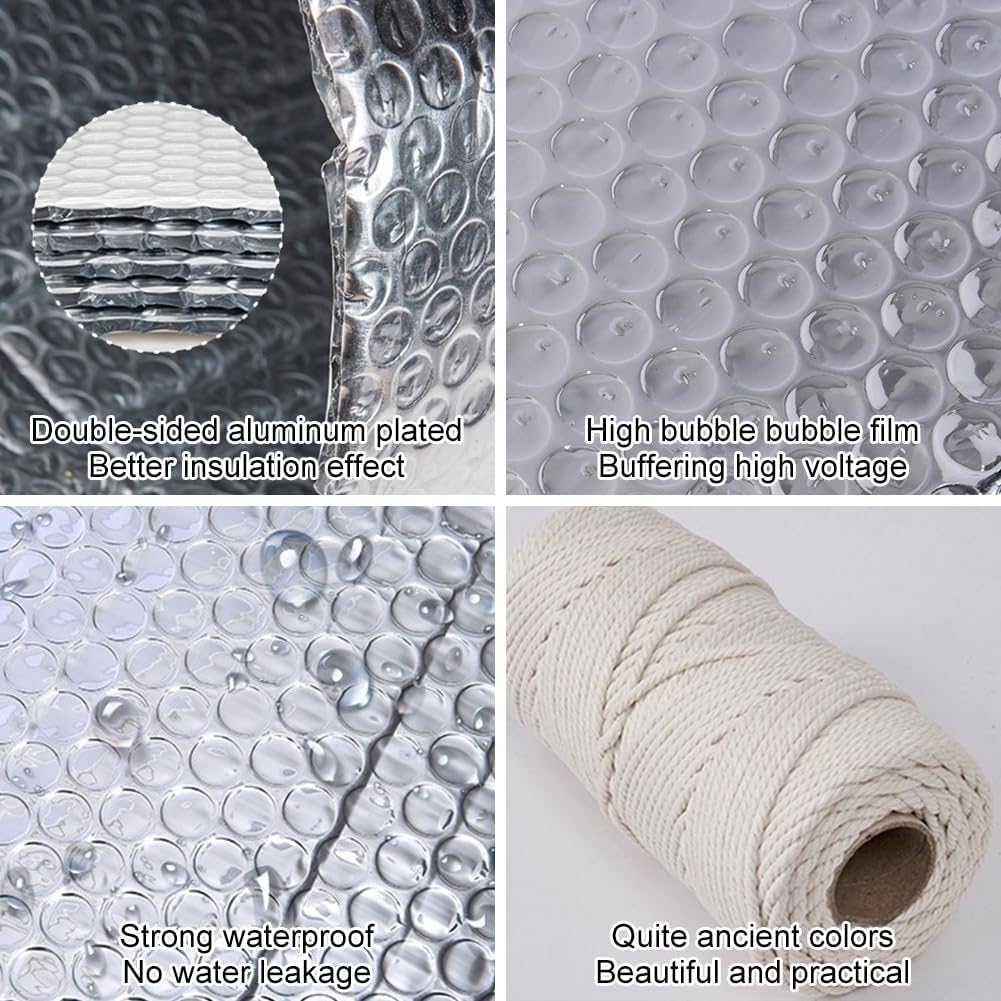 Doppelseitige Aluminium-Luftpolsterfolie für Winterpflanzenschutz mit Frostschutz und wasserdichter Isolierung für Gartentöpfe im Freien in Silberfarbe (0,6 x 6 Meter)
