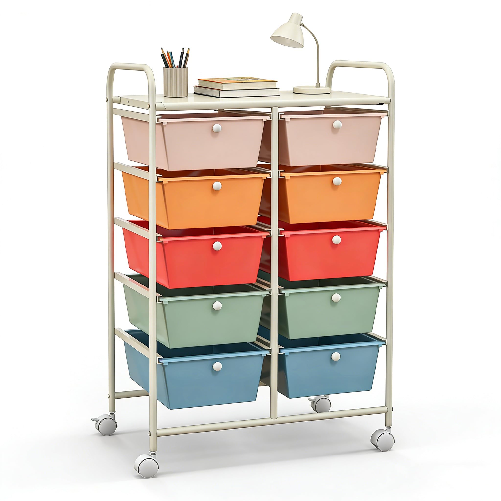 COSTWAY 10 Drawer Rolling Storage Cart, Utility Cart with Lockable Wheels