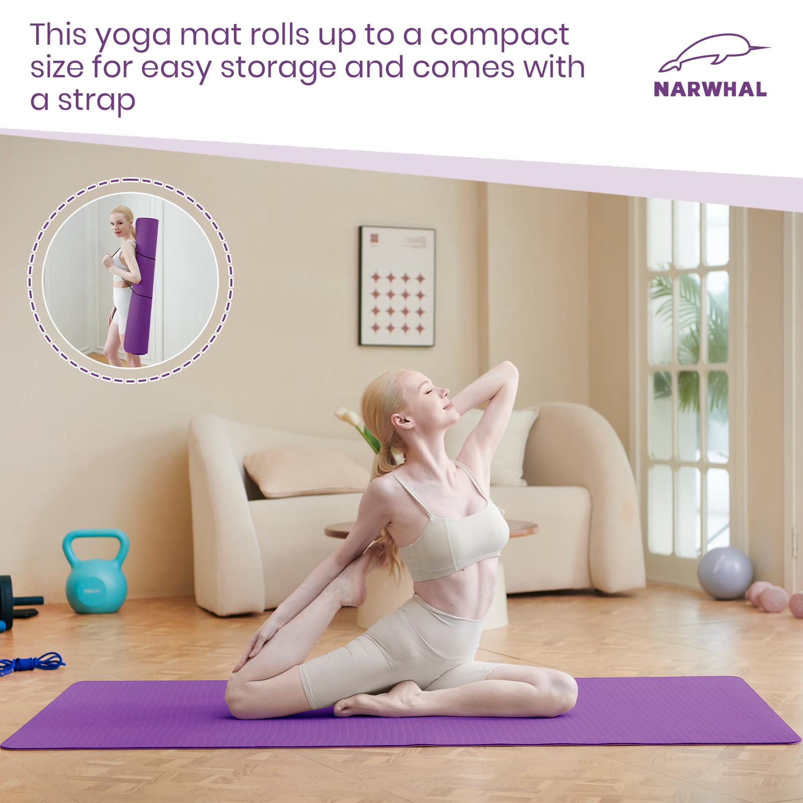 Narwhal Yoga Mat TPE Non-Slip Large XXL 190x80x0.6cm 6mm Thick - Yoga Mats for Women & Men's Exercise Gym Pilates Fitness & Workout Training