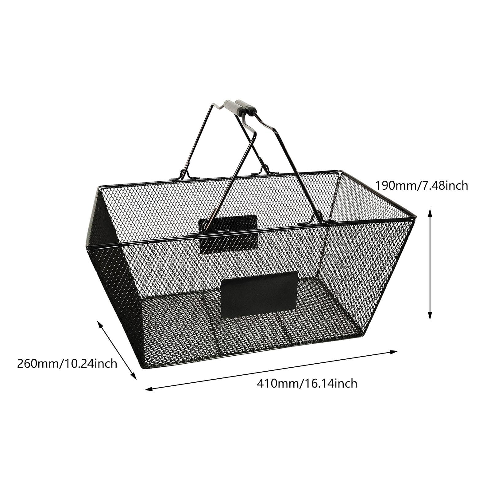 Cesta de Compras Metálica con Asas de Alambre Canasta Portátil para Supermercado Organizador Decorativo de Mano para Tienda Rejilla Resistente para, Negro, Individual