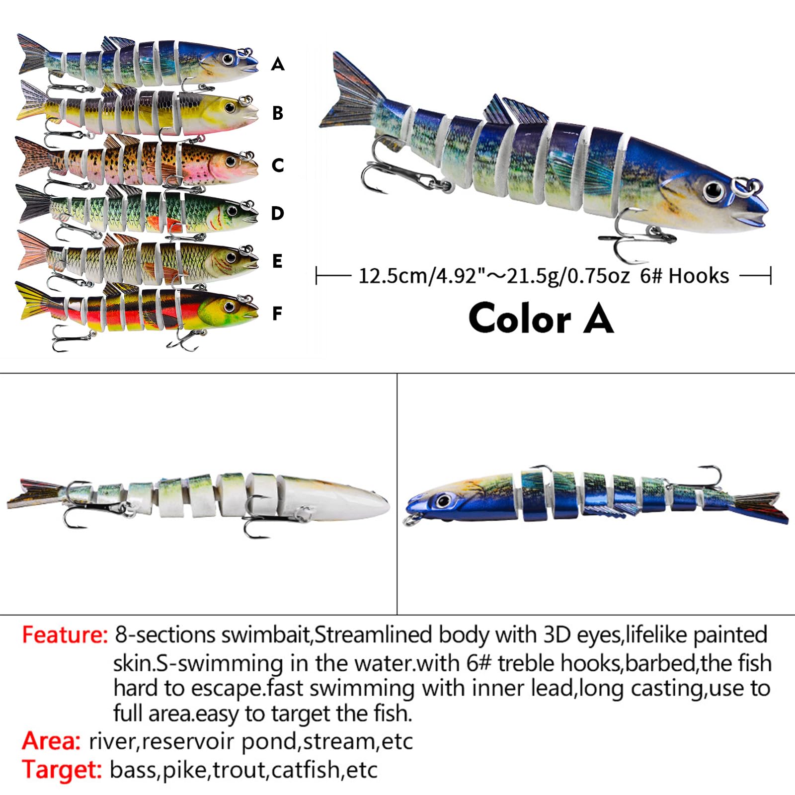 Esche Da Pesca Multiarticolate HENGJIA 8 Segmenti – 3/5 Pezzi, Neutral Buoyancy, Profondità 3m